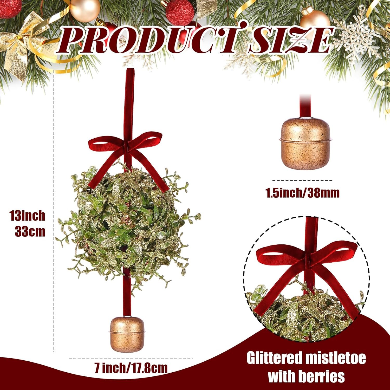 Wholesale Valentine's Day Glitter Mistletoe Kissing Ball Jingle Bell Ornament with Red Berries Hanging Decor for Doorway Ceiling Lights Supplier Wholesale Valentine's Day Glitter Mistletoe Kissing Ball Jingle Bell Ornament with Red Berries Hanging Decor for Doorway Ceiling Lights Supplier