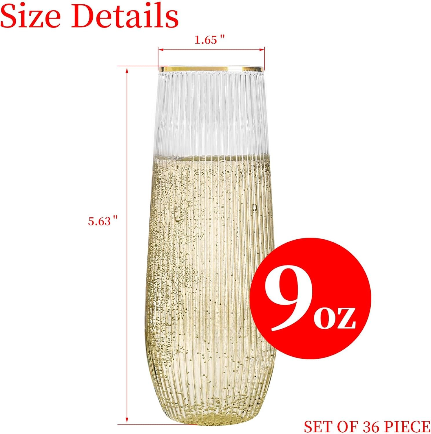 Wholesale 36pcs 9oz BPA-free Disposable Plastic Champagne Flutes with Gold Rim Stemless Ribbed Ripple Design for Weddings Parties Bars Events Durable Supplier Wholesale 36pcs 9oz BPA-free Disposable Plastic Champagne Flutes with Gold Rim Stemless Ribbed Ripple Design for Weddings Parties Bars Events Durable Supplier