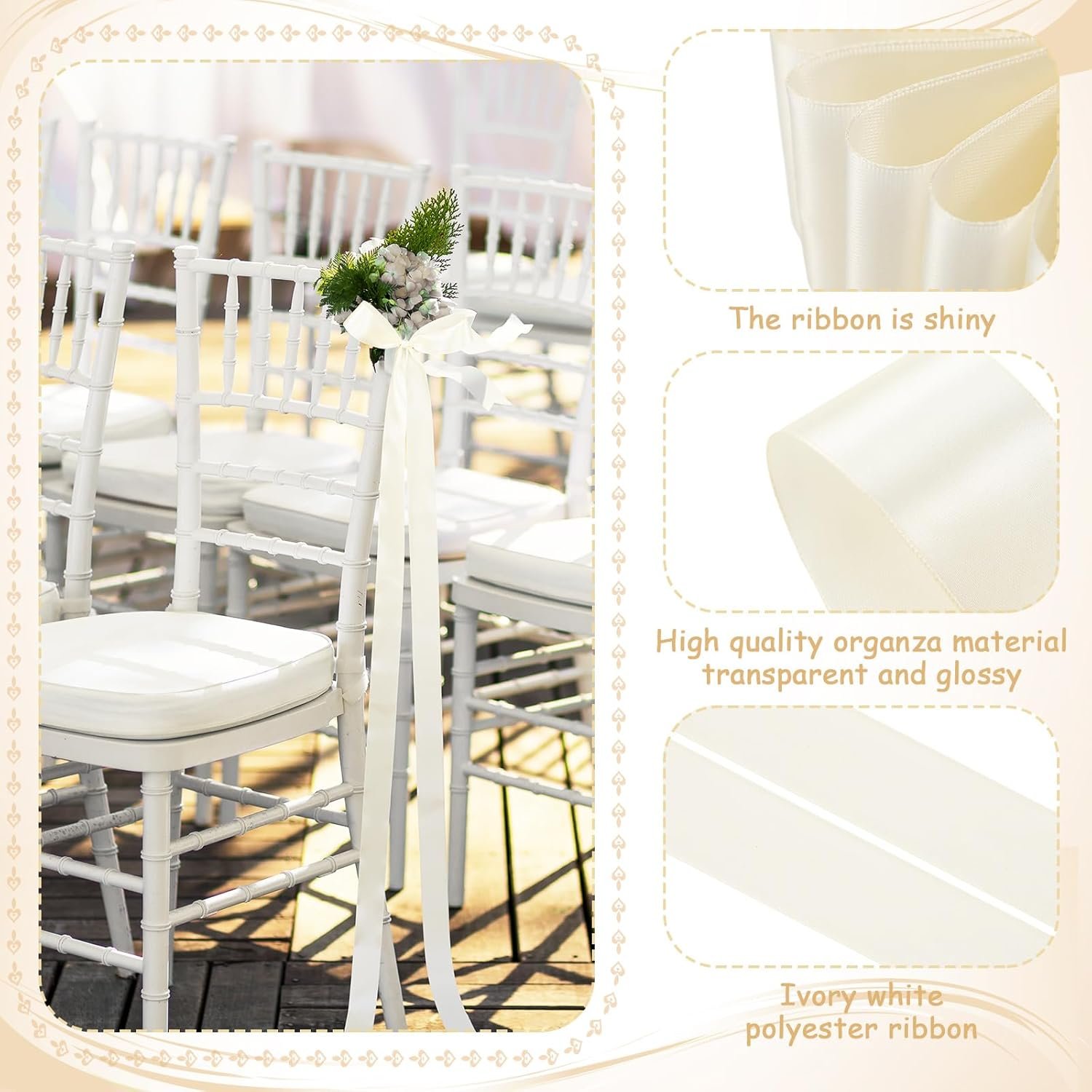 Wholesale 24 Pcs Ivory White Satin Wedding Bows Aisle Chair Decorations Pew Sashes Ribbons Supplier Wholesale 24 Pcs Ivory White Satin Wedding Bows Aisle Chair Decorations Pew Sashes Ribbons Supplier