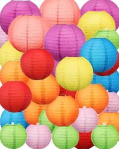 Treela 48 Pcs Paper Lanterns Party Decorations Chinese Round Paper Decor 4/6/8/10 Inch Asian Hanging Lamps Decorative for Birthday Party Wedding Bridal New Year Supplies(Multicolor)