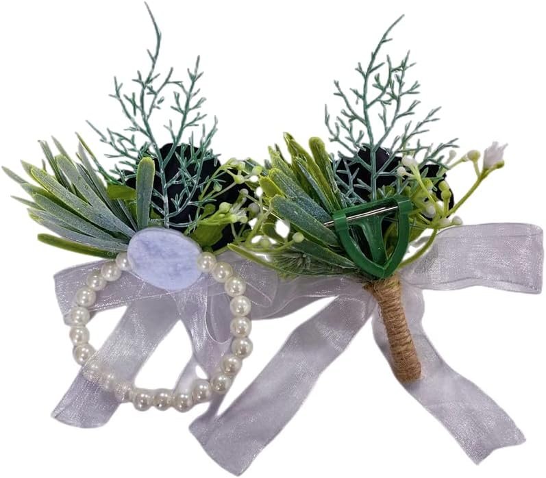 Wholesale Rose Wrist Corsage Wristlet Band Bracelet and Men's Boutonniere Set for Prom Bride Hand Flower Ceremony Wedding Party Decor DIY Petals Hair Hat Wreath Black Supplier