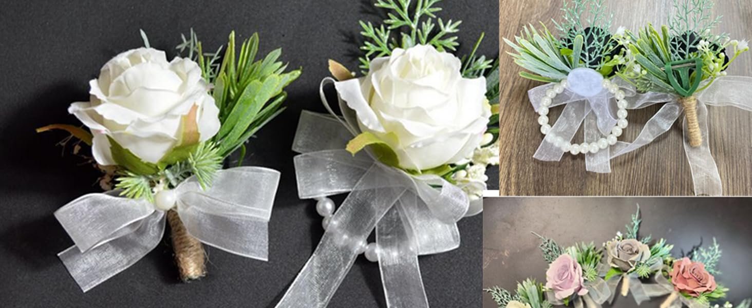 Wholesale Rose Wrist Corsage Wristlet Band Bracelet and Men's Boutonniere Set for Prom Bride Hand Flower Ceremony Wedding Party Decor DIY Petals Hair Hat Wreath Black Supplier