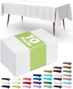 Pureegg Plastic Table Cloth 10 Pack, 54 x 108 Inch Disposable Table Cloths for Party, Picnic and Wedding, Rectangle, White