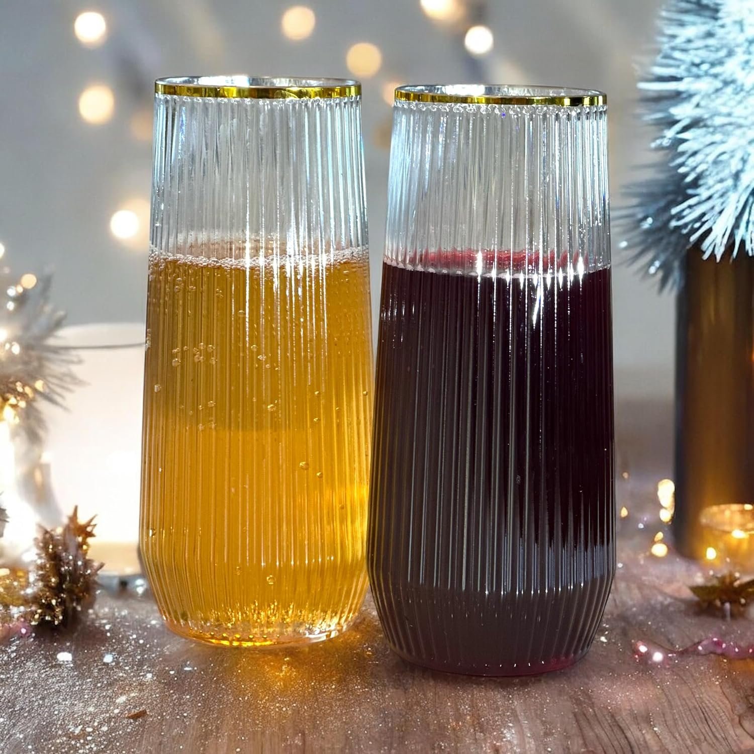 Wholesale 48 Pack Ribbed Origami Ripple Plastic Glasses 24 9 Ounce Stemless Champagne Flutes & 24 12 Ounce Cups BPA-Free Disposable Shatterproof Toasting Glasses for Weddings Bars Events Gold Rim Supplier Wholesale 48 Pack Ribbed Origami Ripple Plastic Glasses 24 9 Ounce Stemless Champagne Flutes & 24 12 Ounce Cups BPA-Free Disposable Shatterproof Toasting Glasses for Weddings Bars Events Gold Rim Supplier