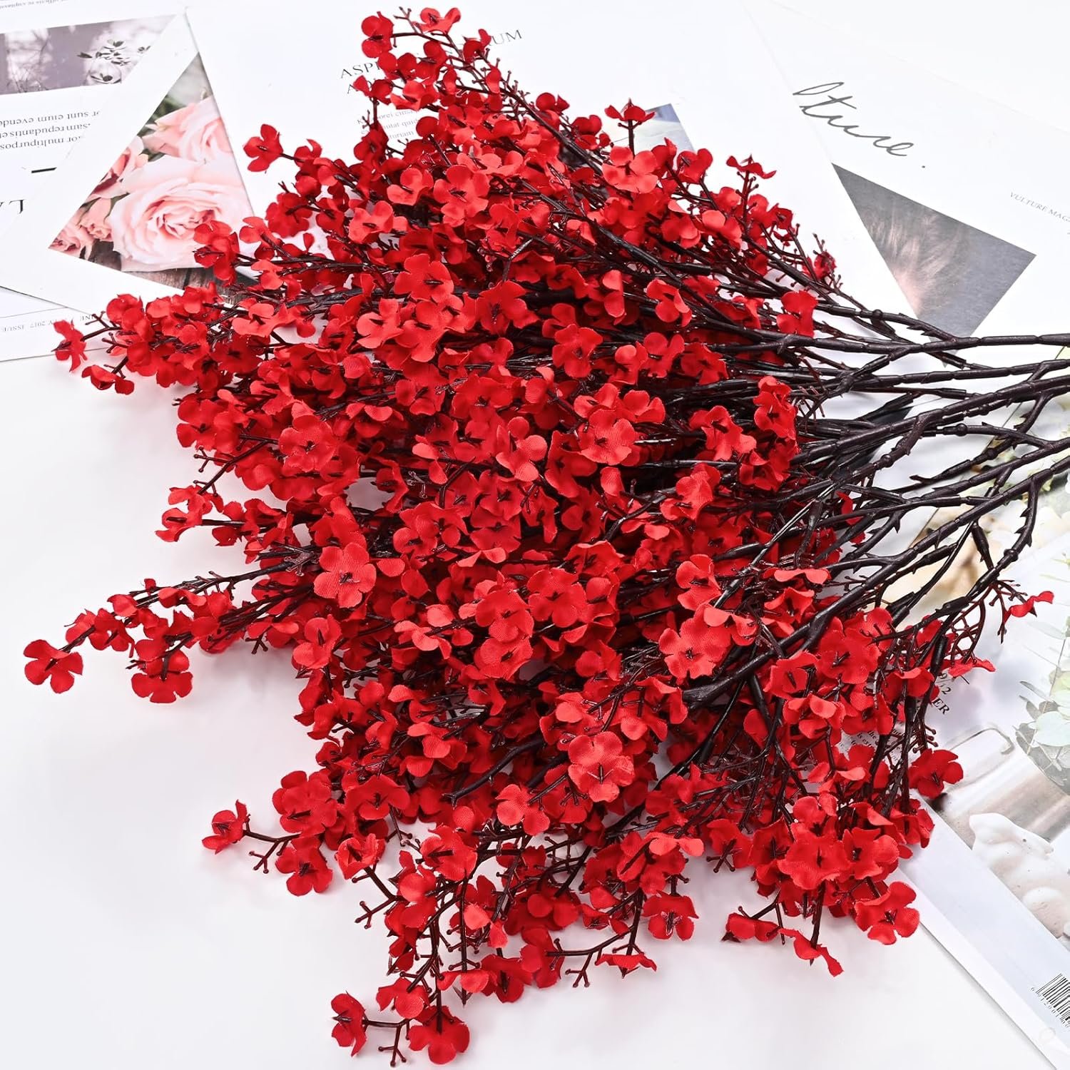 Wholesale Red Artificial Baby's Breath Flowers 5Pcs Real Touch Silk Faux Flowers Bulk for Spring Decor Floral Arrangements Supplier