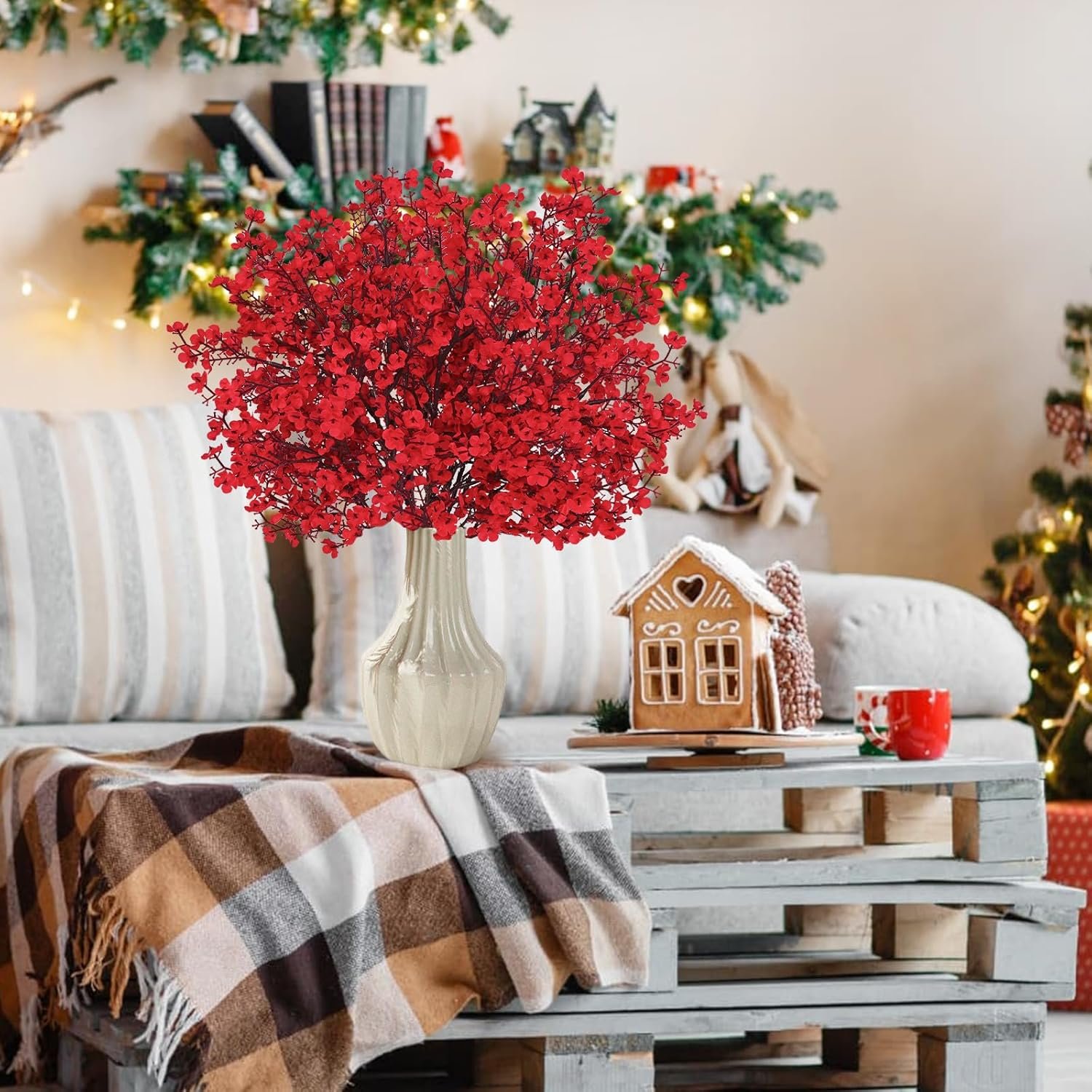 Wholesale Red Artificial Baby's Breath Flowers 5Pcs Real Touch Silk Faux Flowers Bulk for Spring Decor Floral Arrangements Supplier