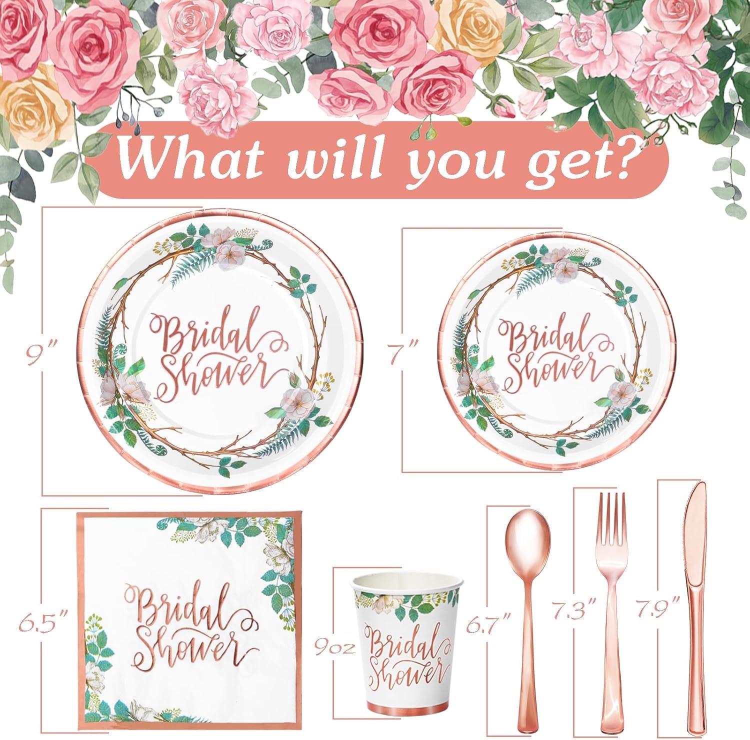 Wholesale Rose Gold Bridal Shower Decorations 168Pcs Plates and Napkins Sets Floral Paper Plates Serve 24 Love is In Bloom Bride To Be Wedding Shower Bachelorette Party Supplier