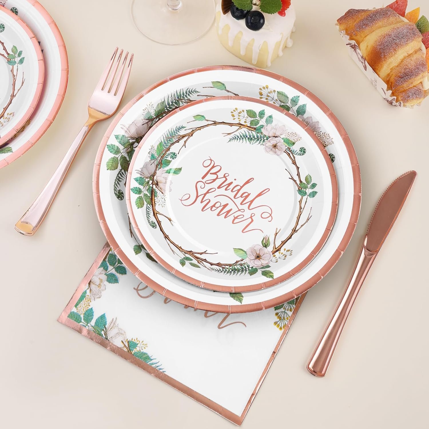 Wholesale Rose Gold Bridal Shower Decorations 168Pcs Plates and Napkins Sets Floral Paper Plates Serve 24 Love is In Bloom Bride To Be Wedding Shower Bachelorette Party Supplier