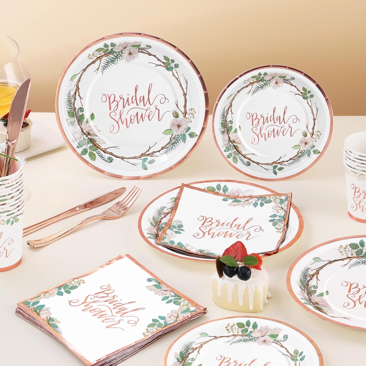 Wholesale Rose Gold Bridal Shower Decorations 168Pcs Plates and Napkins Sets Floral Paper Plates Serve 24 Love is In Bloom Bride To Be Wedding Shower Bachelorette Party Supplier