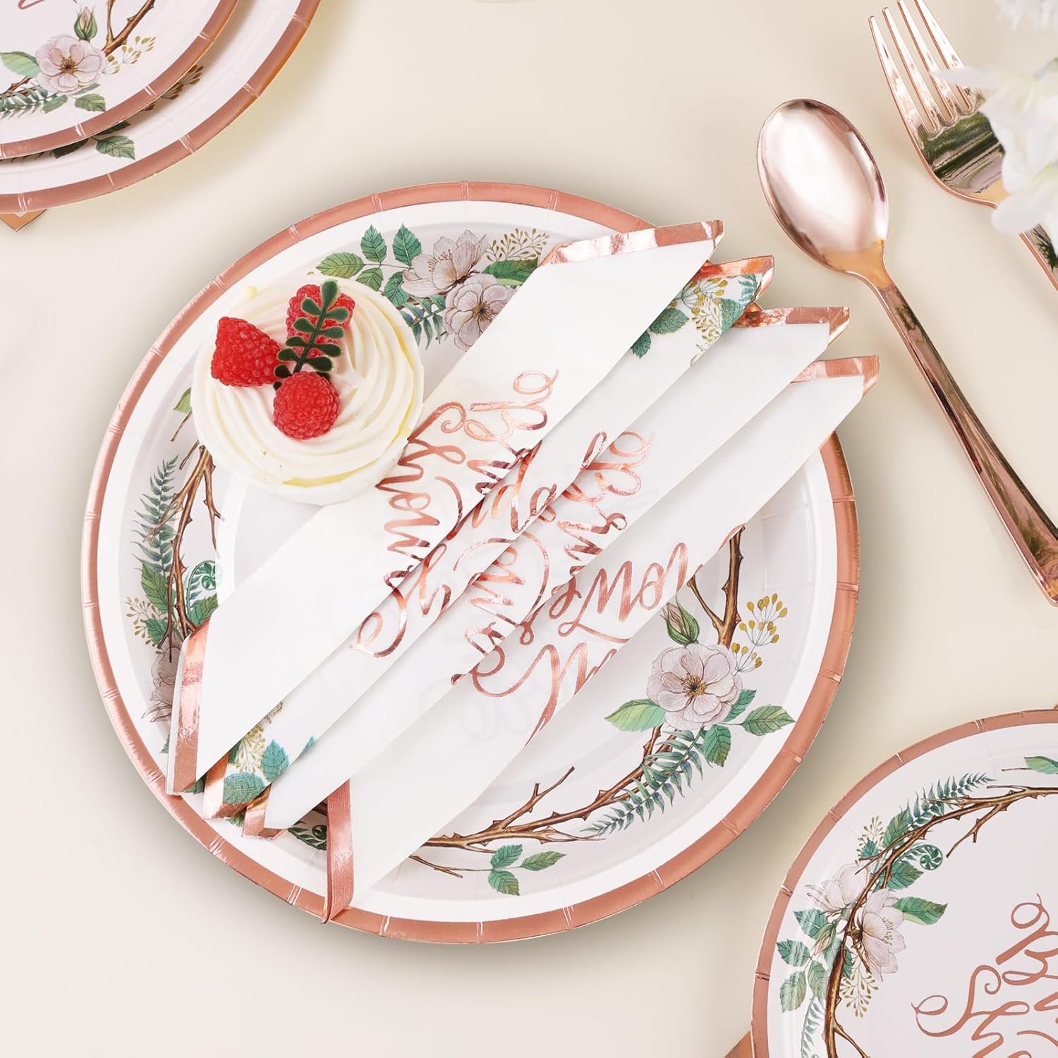 Wholesale Rose Gold Bridal Shower Decorations 168Pcs Plates and Napkins Sets Floral Paper Plates Serve 24 Love is In Bloom Bride To Be Wedding Shower Bachelorette Party Supplier