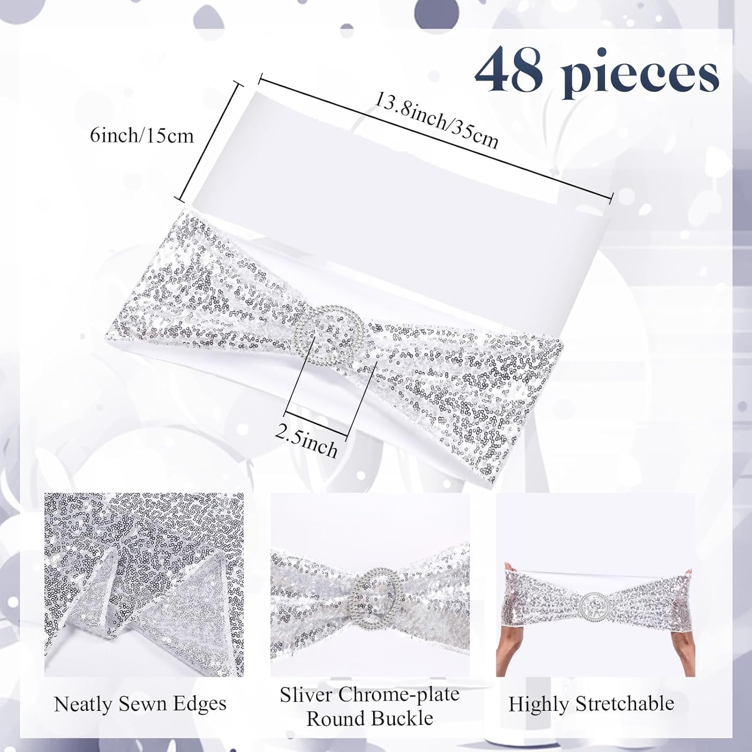 Wholesale 54 Pcs Silver Sequin Chair Sashes Table Runners 48 Sequin Chair Bows 6 Glitter Table Runners Birthday Party Wedding Banquet Holiday Decorations Supplier