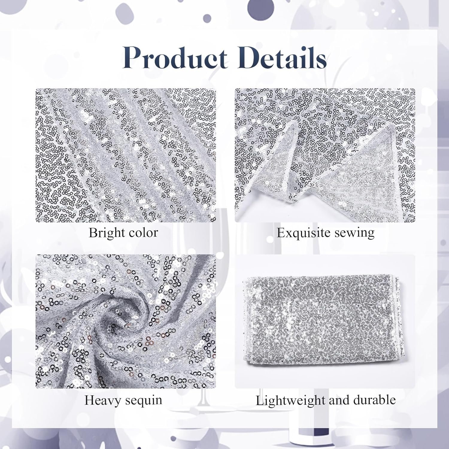 Wholesale 54 Pcs Silver Sequin Chair Sashes Table Runners 48 Sequin Chair Bows 6 Glitter Table Runners Birthday Party Wedding Banquet Holiday Decorations Supplier