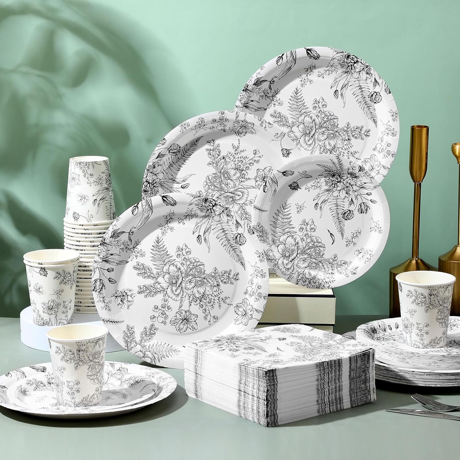 Wholesale 250 Pcs Black Disposable Plates Napkins Cups Floral Tableware Set for 50 Guests Wedding Baby Bridal Shower Party Supplies Vintage Supplier Wholesale 250 Pcs Black Disposable Plates Napkins Cups Floral Tableware Set for 50 Guests Wedding Baby Bridal Shower Party Supplies Vintage Supplier