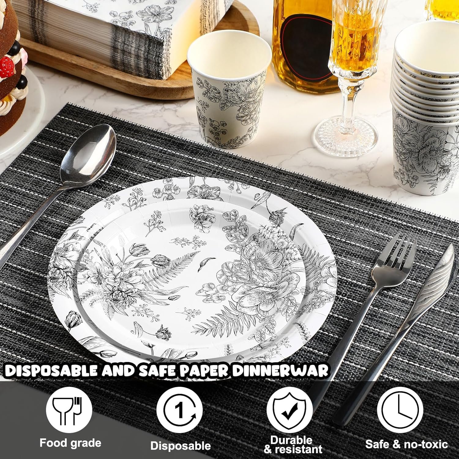 Wholesale 250 Pcs Black Disposable Plates Napkins Cups Floral Tableware Set for 50 Guests Wedding Baby Bridal Shower Party Supplies Vintage Supplier Wholesale 250 Pcs Black Disposable Plates Napkins Cups Floral Tableware Set for 50 Guests Wedding Baby Bridal Shower Party Supplies Vintage Supplier