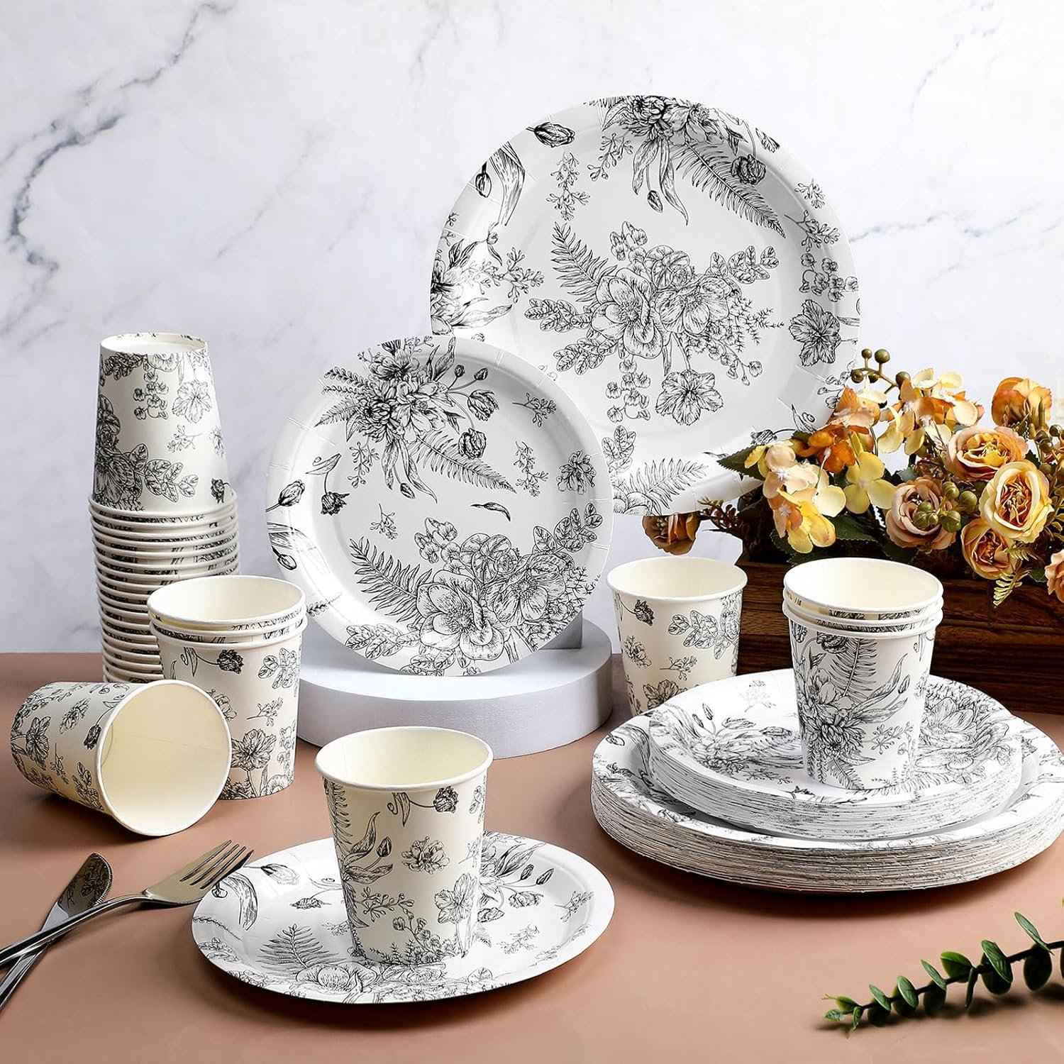 Wholesale 250 Pcs Black Disposable Plates Napkins Cups Floral Tableware Set for 50 Guests Wedding Baby Bridal Shower Party Supplies Vintage Supplier Wholesale 250 Pcs Black Disposable Plates Napkins Cups Floral Tableware Set for 50 Guests Wedding Baby Bridal Shower Party Supplies Vintage Supplier