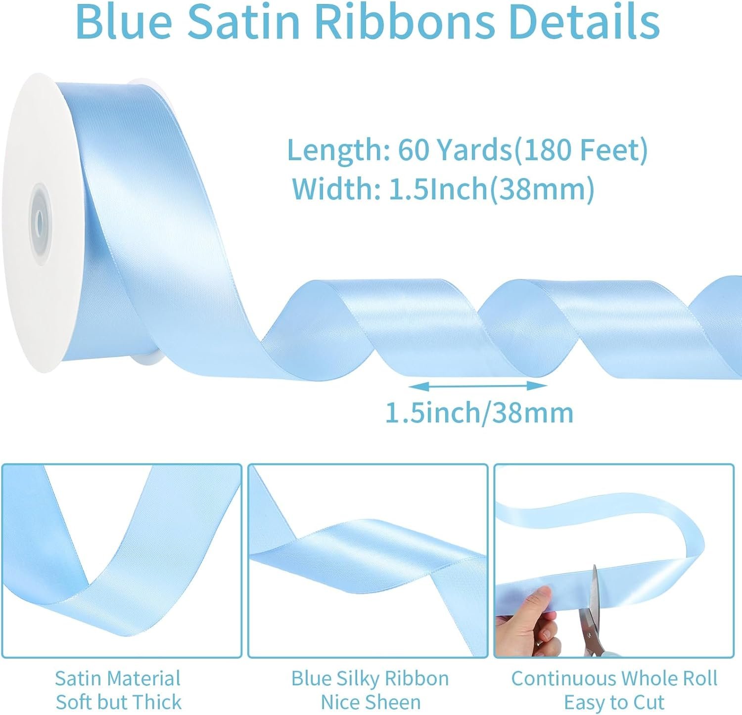 Wholesale 1 1/2 Inch 60 Yards Light Baby Blue Satin Ribbon for Easter Decorations Baby Bridal Shower Nursery Party Decor Beach Wedding Bows Crafts Flower Bouquet Gift Wrapping Wreath Supplier