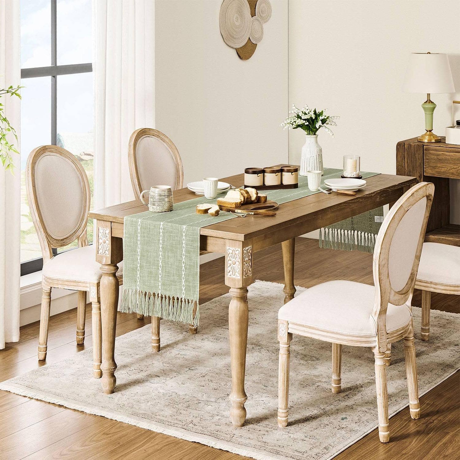 Wholesale Farmhouse Braided Striped Table Runner Rustic Sage Green Boho Home Decor Desert Sage 15x72 Inches 72 Inches Long Supplier