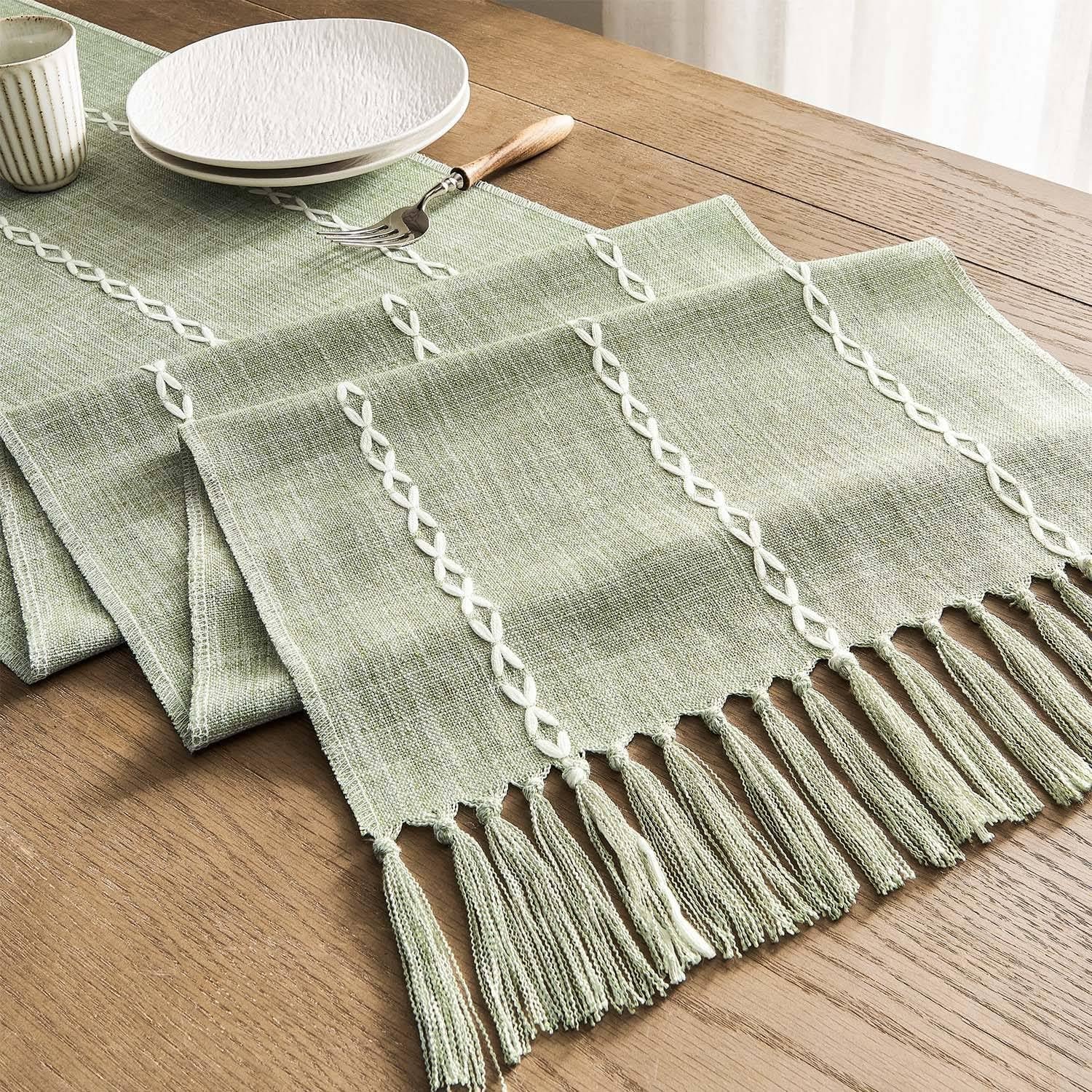 Wholesale Farmhouse Braided Striped Table Runner Rustic Sage Green Boho Home Decor Desert Sage 15x72 Inches 72 Inches Long Supplier