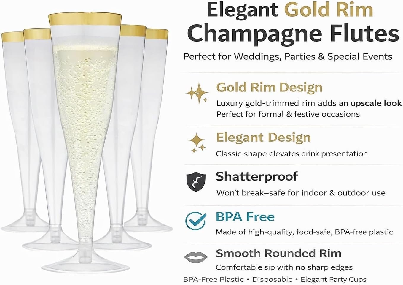 Wholesale 100 Pack 4.5 Oz Plastic Champagne Flutes Gold Rim Disposable Clear Toasting Glasses for Wedding Party Birthday Bridal Shower Bulk Recyclable Supplier Wholesale 100 Pack 4.5 Oz Plastic Champagne Flutes Gold Rim Disposable Clear Toasting Glasses for Wedding Party Birthday Bridal Shower Bulk Recyclable Supplier