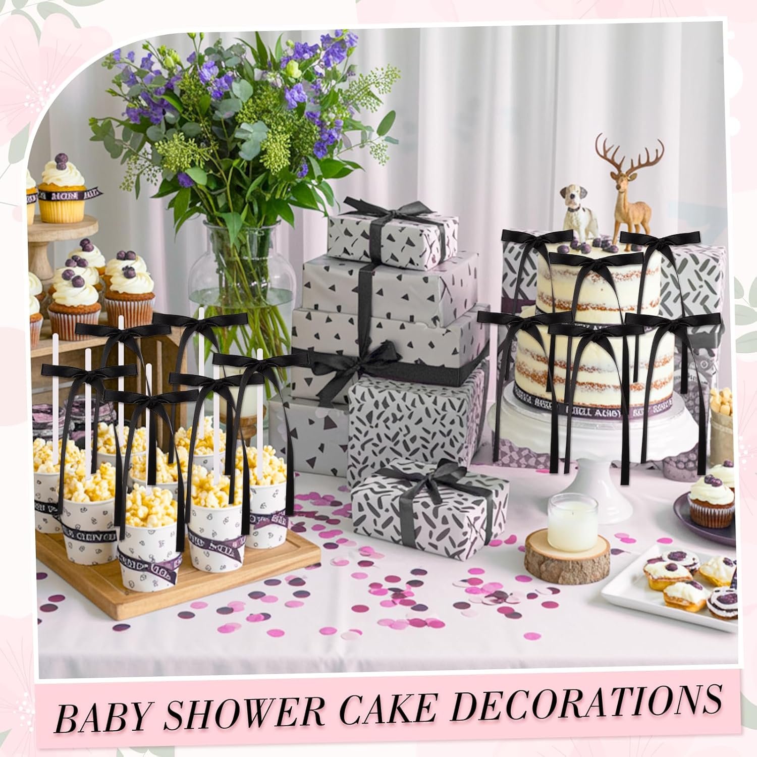 Wholesale 30 Pack Black Ribbon Bow Cake Toppers Coquette Theme Cupcake Decorations for Baby Shower Birthday Wedding Bachelorette Graduation Parties Supplier