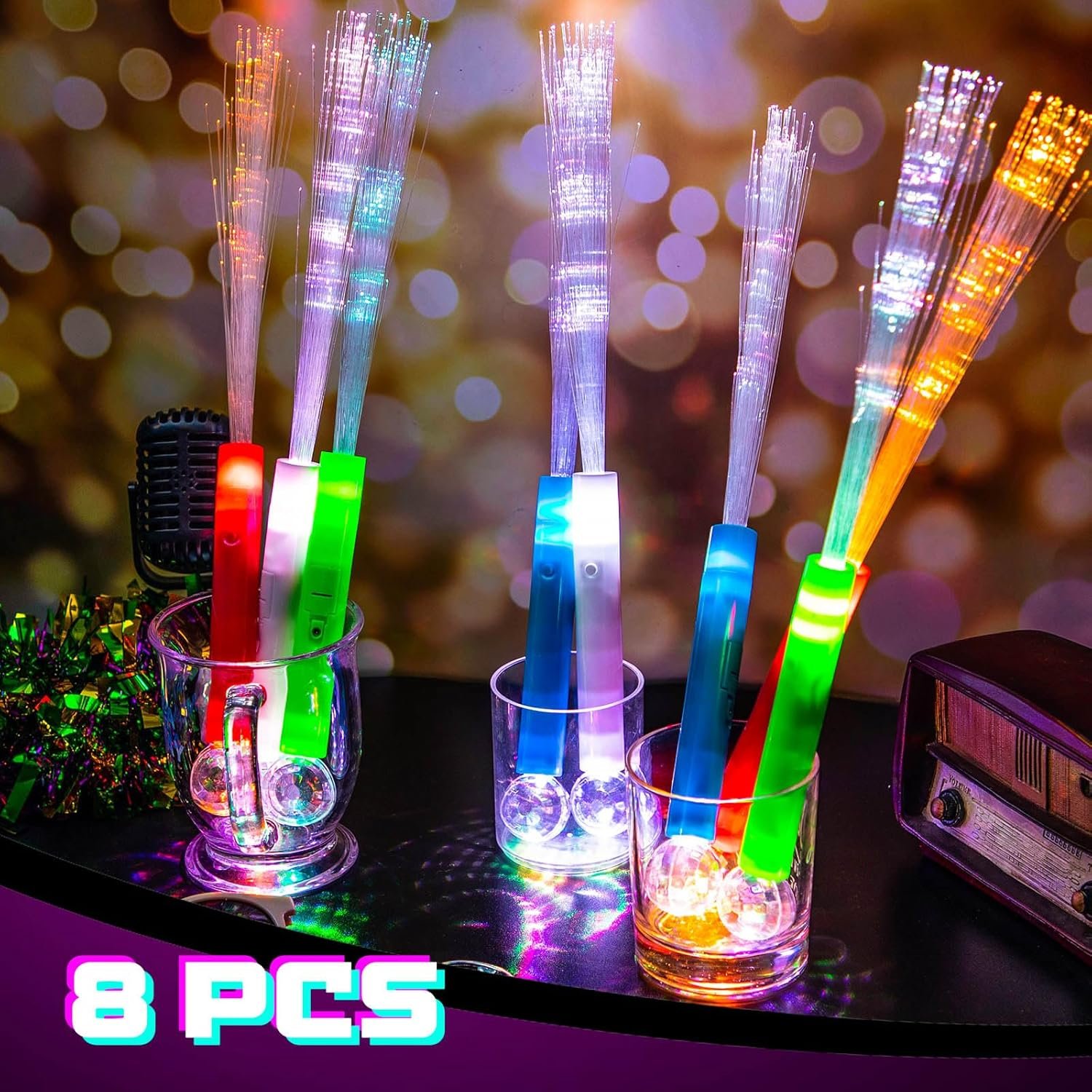 Wholesale 8 Pcs Fiber Optic LED Glow Wands Light Up Flashing Party Supplies for Halloween Christmas Weddings Birthdays Bridal Showers Bulk Supplier