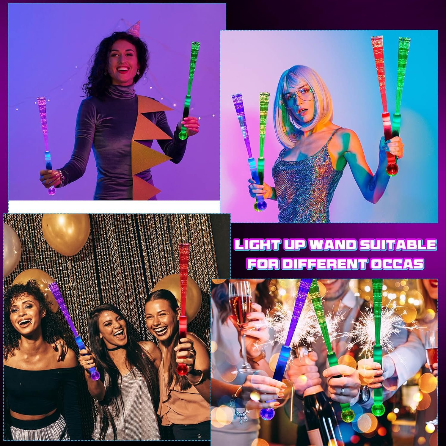 Wholesale 8 Pcs Fiber Optic LED Glow Wands Light Up Flashing Party Supplies for Halloween Christmas Weddings Birthdays Bridal Showers Bulk Supplier