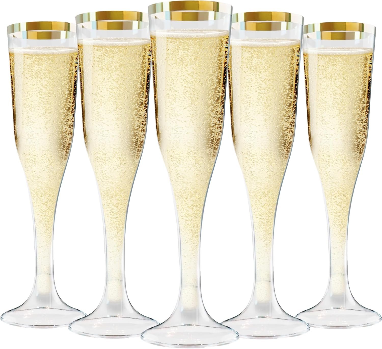 Wholesale 100 4.5oz Clear Plastic Champagne Flutes Disposable Hard Stemware Cups with Golden Rim for Weddings Graduation Parties Bridal Showers Birthday Celebrations Supplier