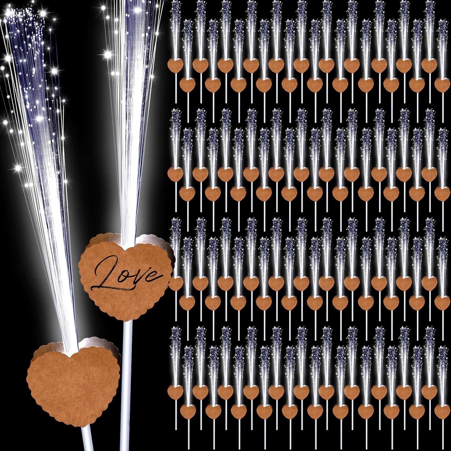 Wholesale 100 Pcs LED Heart Shape Glow Sticks Long Fiber Optic Wands 3 Light Modes Wedding Sparklers Reception Valentine Proposal Carnival Birthday Party Dance Floor Props Brown Supplier