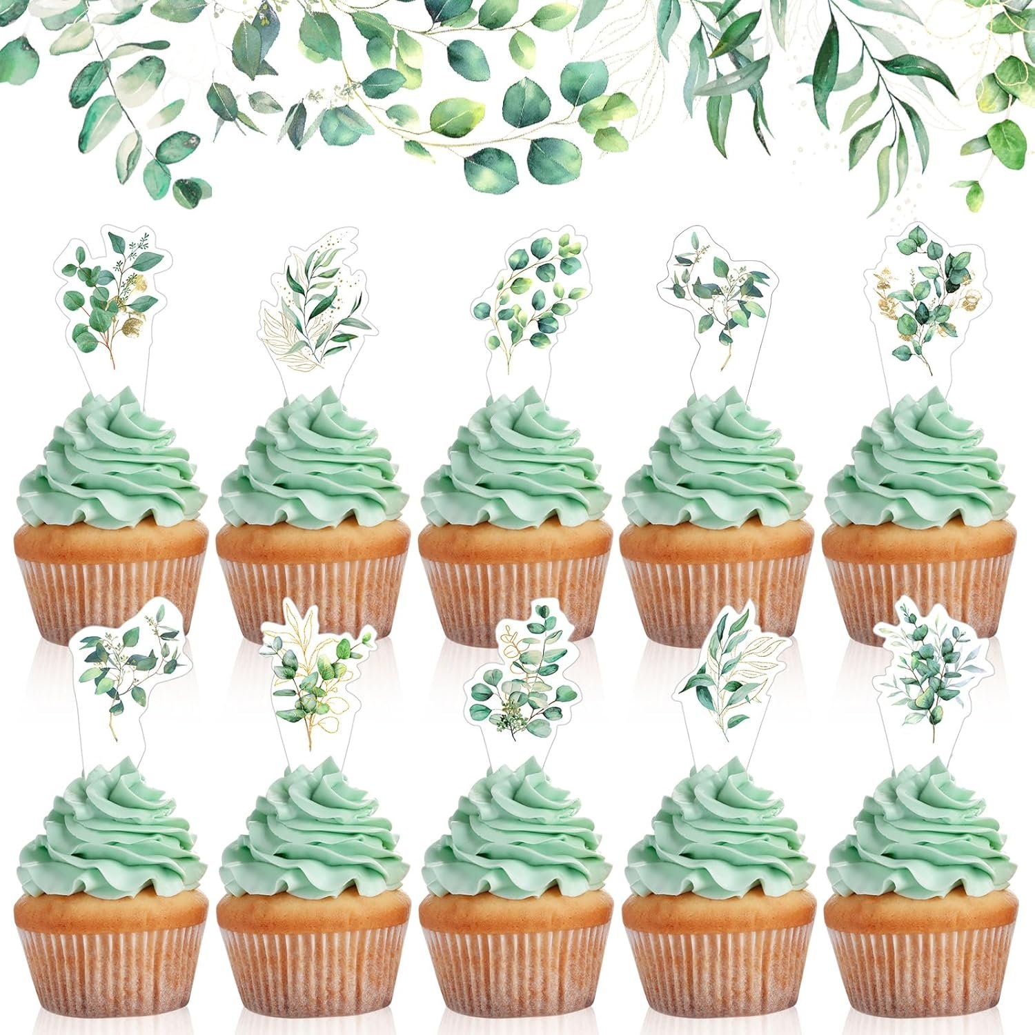 Wholesale 100 Pcs Leaves Paper Cupcake Toppers Picks Bulk Greenery Eucalyptus Cake Decorations for Baby Shower Wedding Bridal Shower Engagement Birthday Parties Supplier Wholesale 100 Pcs Leaves Paper Cupcake Toppers Picks Bulk Greenery Eucalyptus Cake Decorations for Baby Shower Wedding Bridal Shower Engagement Birthday Parties Supplier