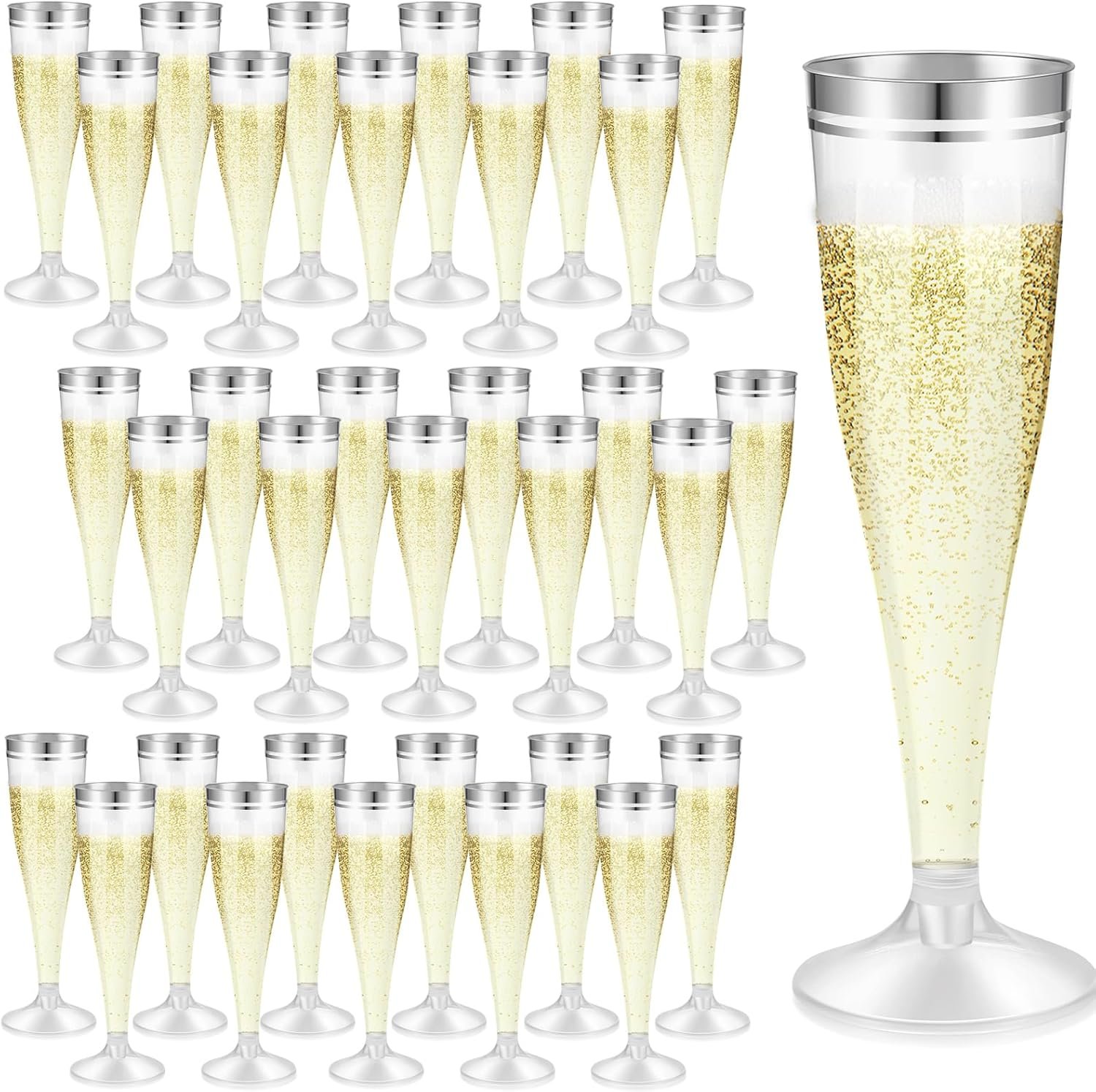Wholesale 100 Pcs Silver Rim 4.5 oz Clear Plastic Champagne Flutes Disposable Toasting Glasses Mimosa Cocktail Cups for Weddings Birthdays Parties Supplier