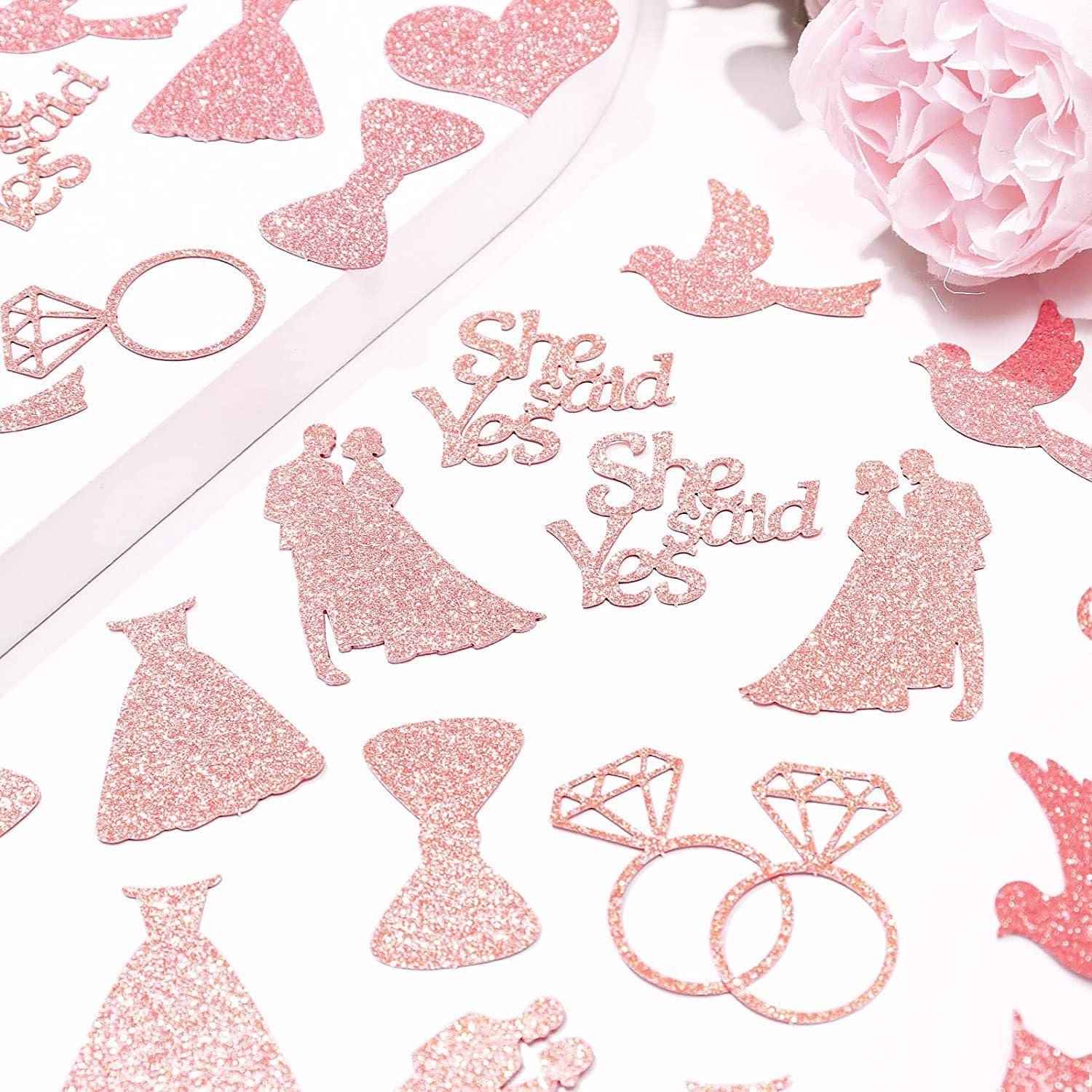 Wholesale 100Pcs Pink Glitter She Said Yes Diamond Ring Wedding Table Confetti Bridal Shower Engagement Decorations Supplier