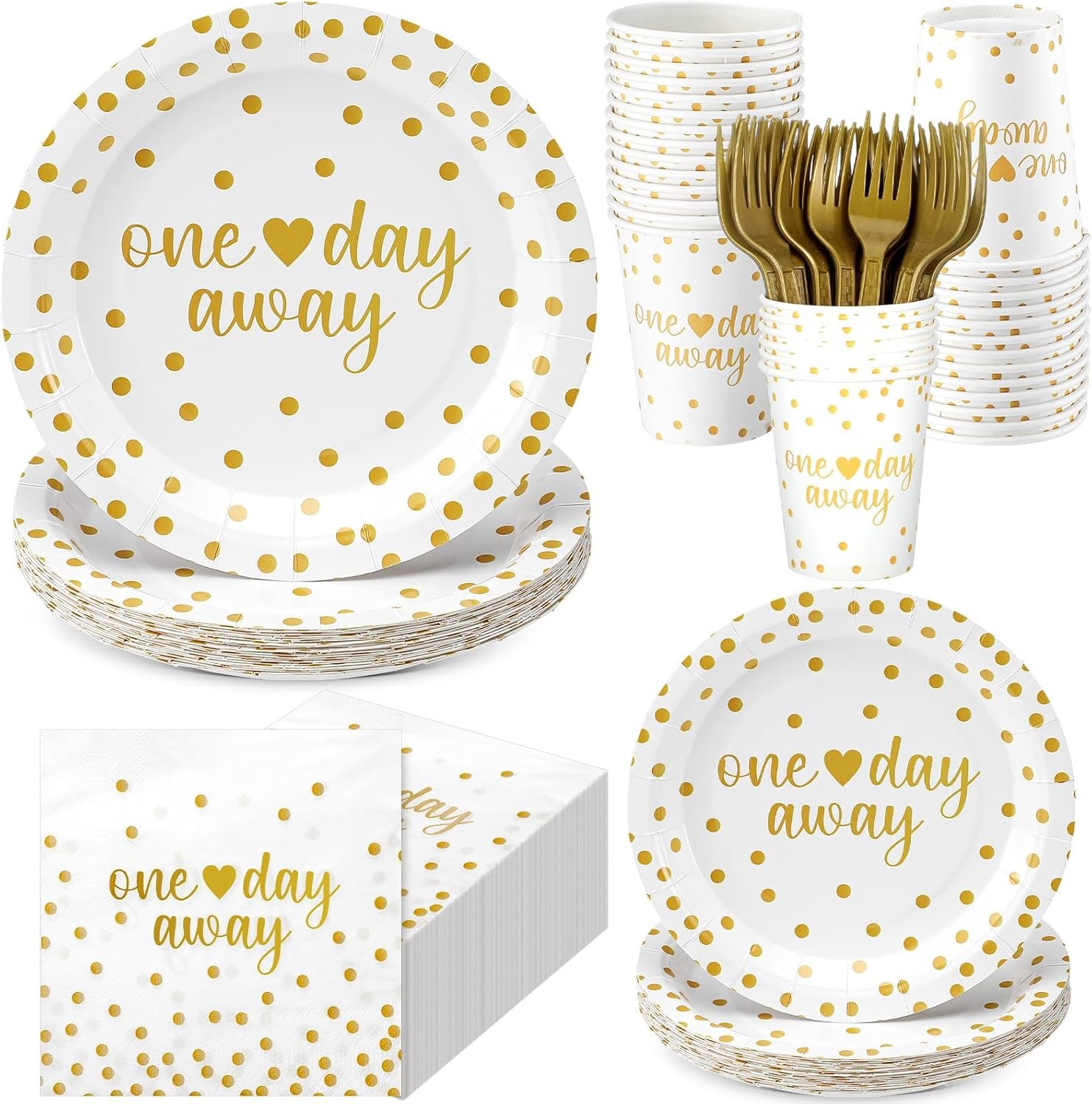 Wholesale 120 Pcs White and Gold Dot Paper Tableware Set Rehearsal Dinner Wedding Party Supplies Plates Cups Napkins Forks for 24 Guests Supplier Wholesale 120 Pcs White and Gold Dot Paper Tableware Set Rehearsal Dinner Wedding Party Supplies Plates Cups Napkins Forks for 24 Guests Supplier
