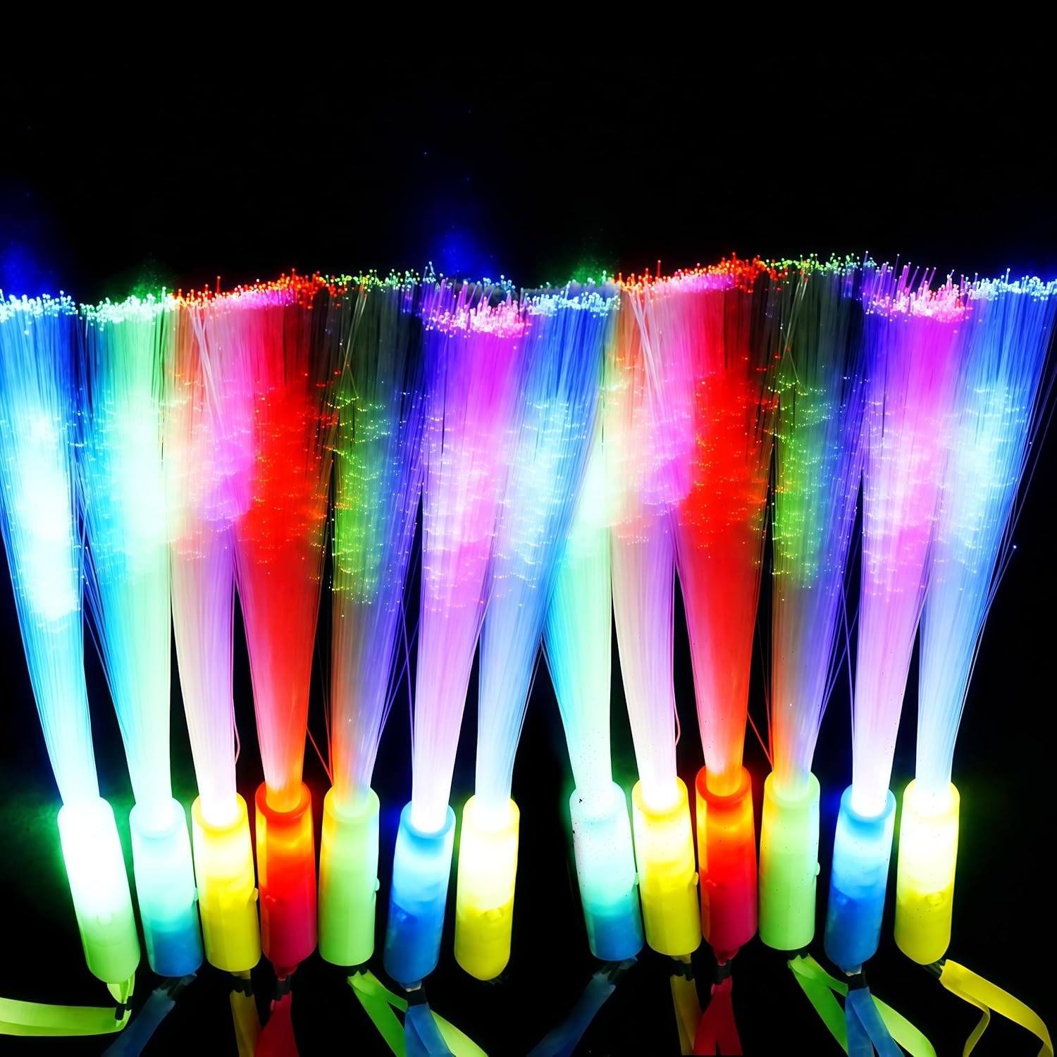 Wholesale 12PC Glow Fiber Optic LED Light Up Wands 4 Color Neon Glow in the Dark Party Favors for Thanksgiving Xmas Holidays Birthdays Concerts Supplier
