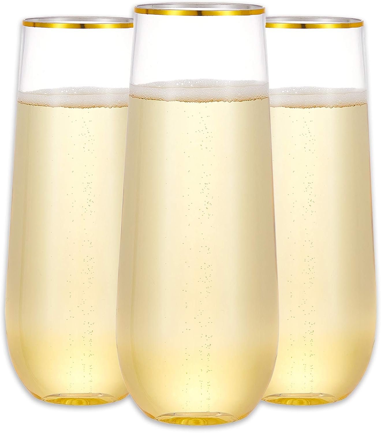 Wholesale 12PCS 9 oz Plastic Stemless Champagne Flutes Gold Rim Disposable Shatterproof Crystal Clear Toasting Glasses Cocktail Cups for Parties Weddings Birthdays Supplier