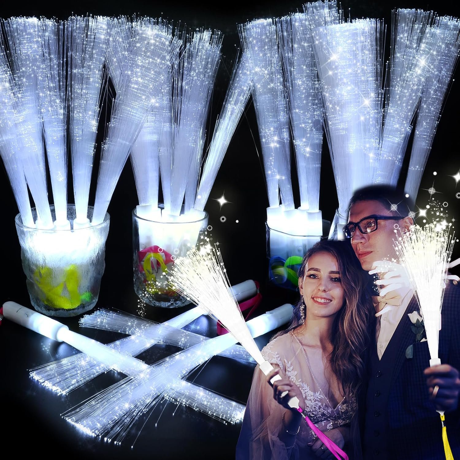Wholesale 150 PCS White Fiber Optic Sticks Glow Wands Light Up Wands for Kids with 3 Light Modes Glow in the Dark Party Supplies for Weddings New Year Birthdays Supplier