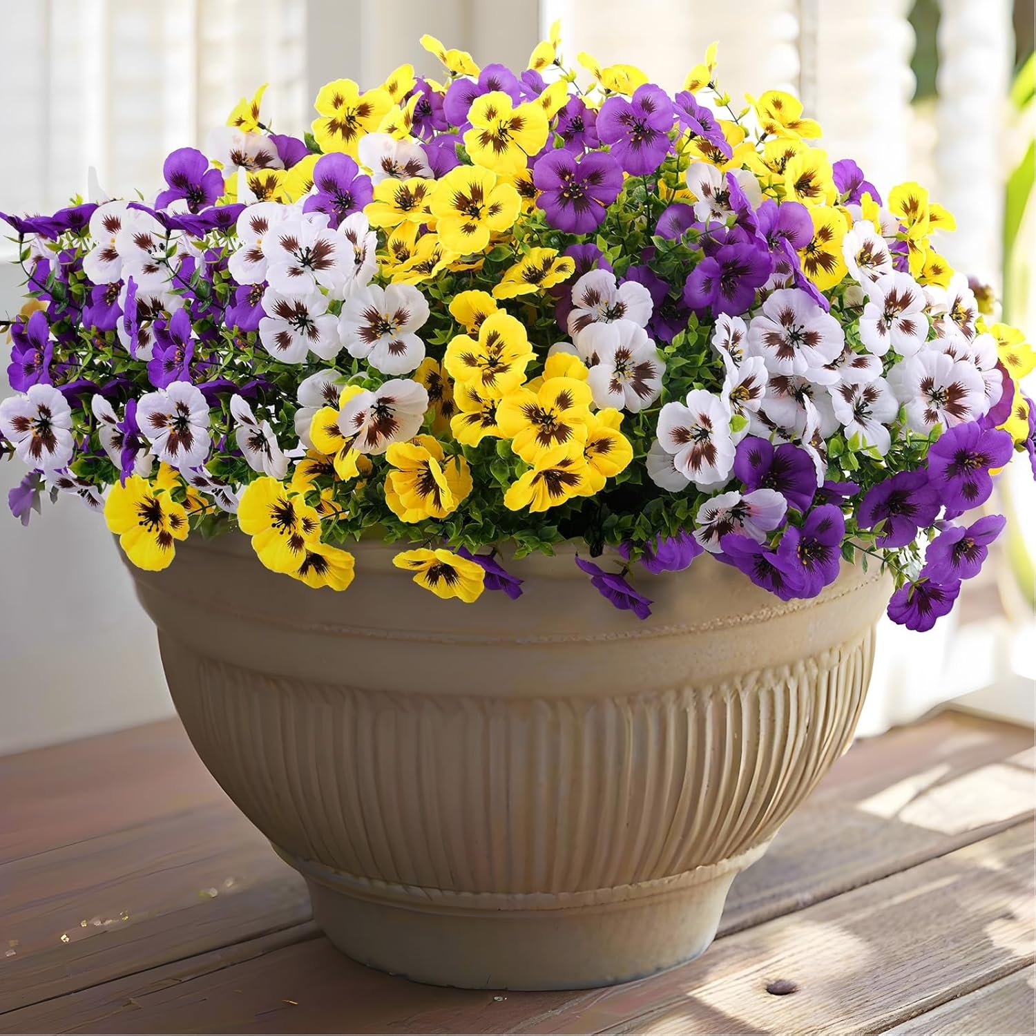 Wholesale 18 Pcs Faux Silk Pansy Flowers Outdoor Spring Decor for Planters Porch Yard Patio Window Box in Purple Yellow White Supplier Wholesale 18 Pcs Faux Silk Pansy Flowers Outdoor Spring Decor for Planters Porch Yard Patio Window Box in Purple Yellow White Supplier