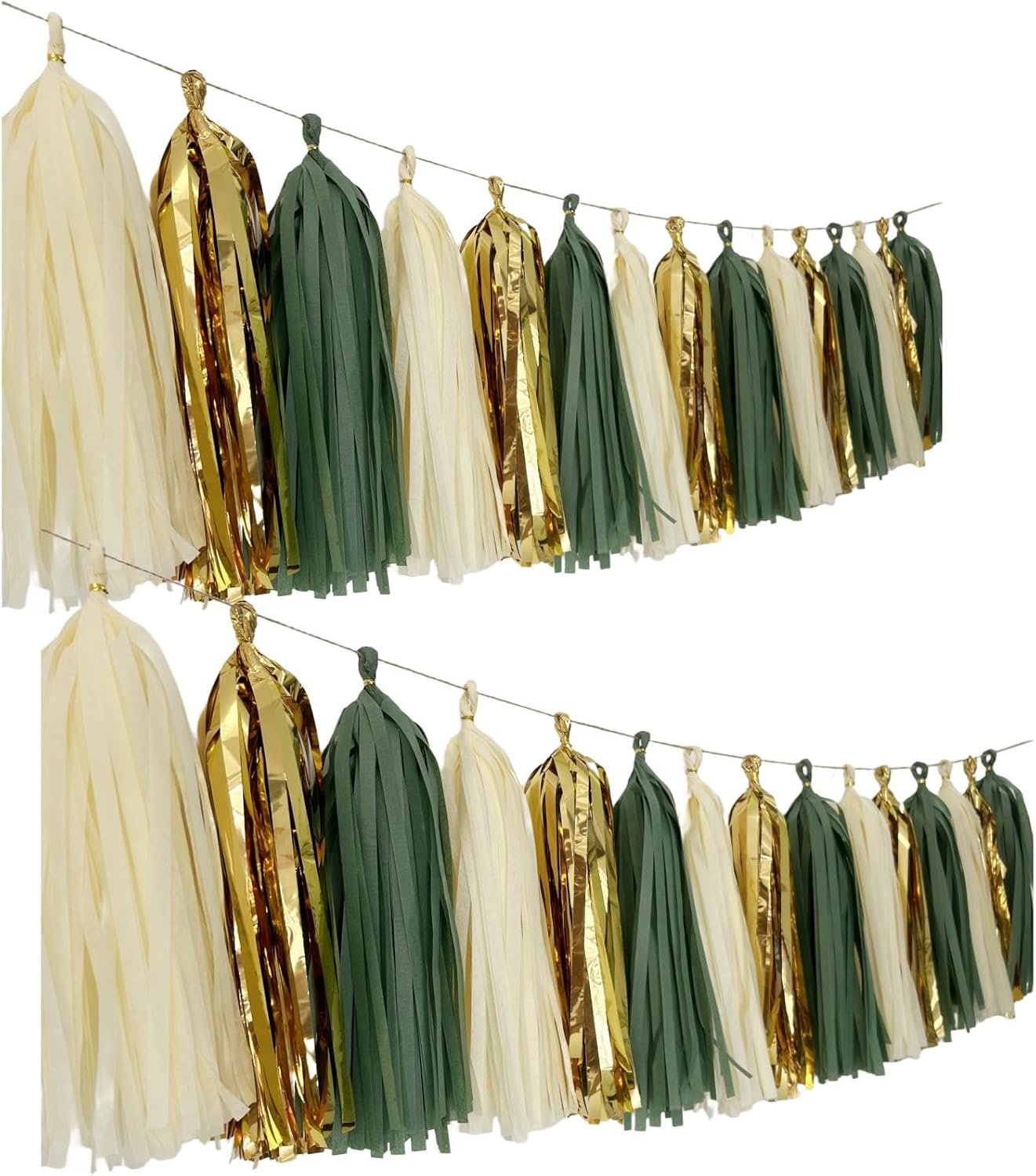 Wholesale 20Pcs Sage Green Teal Gold Mylar Tissue Paper Tassels Garland Banner DIY Kit Birthday Party Decorations Supplier
