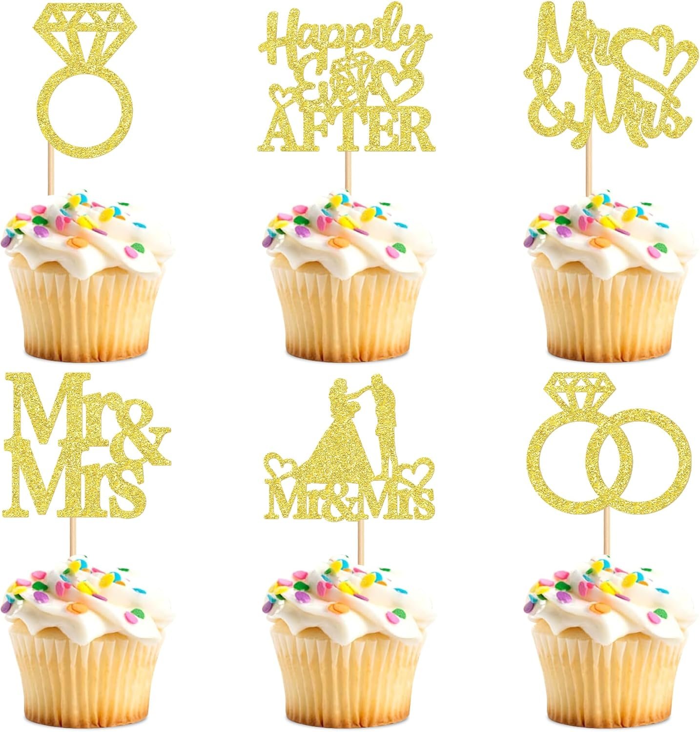 Wholesale 24 PCS Mr & Mrs Cupcake Toppers Wedding Engagement Party Picks Bridal Shower Anniversary Cake Decorations Supplier