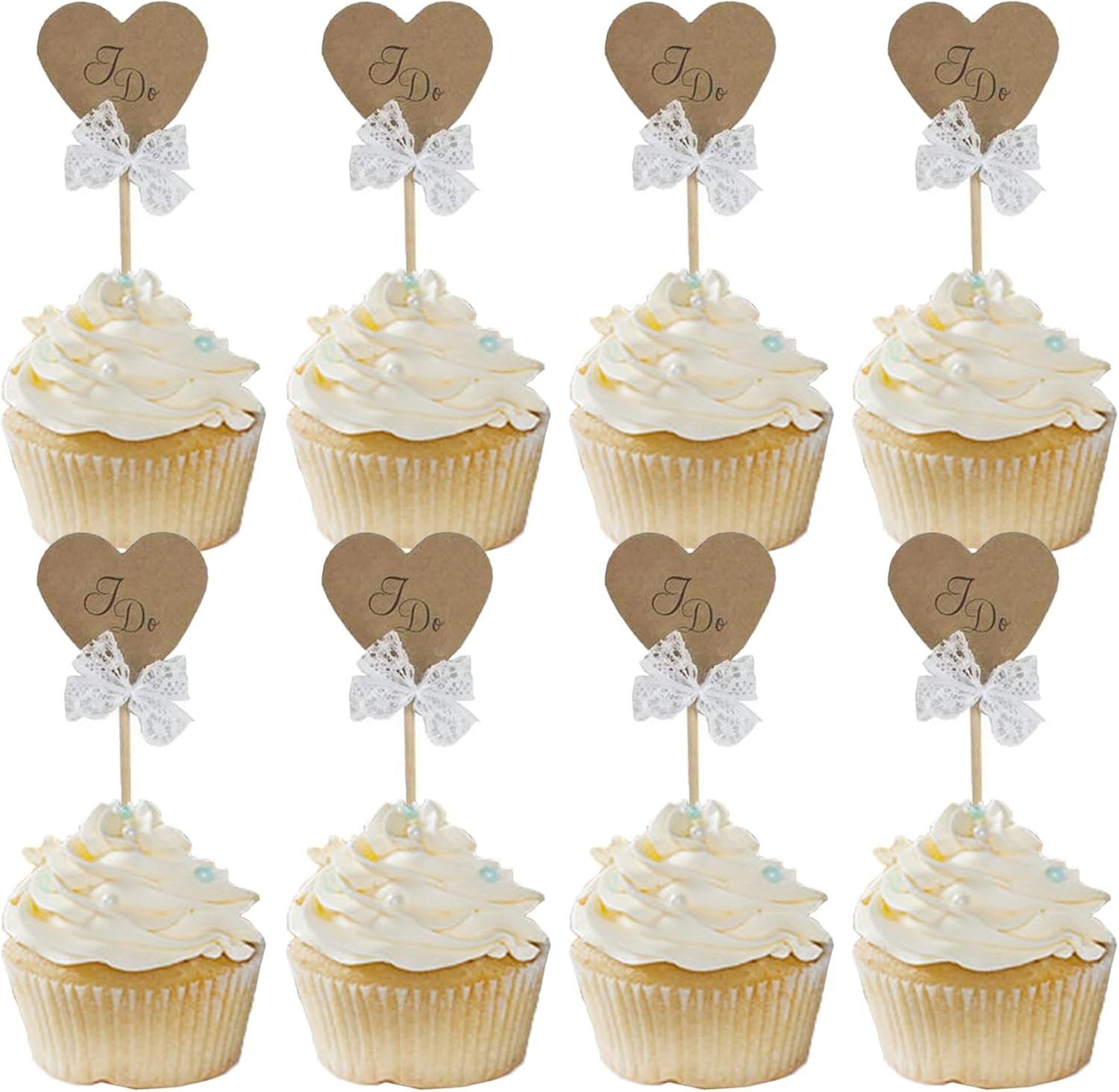 Wholesale 24 PCS Vintage Rustic Kraft Paper Heart I Do Cake Cupcake Toppers Wedding Engagement Party Decorations Supplier