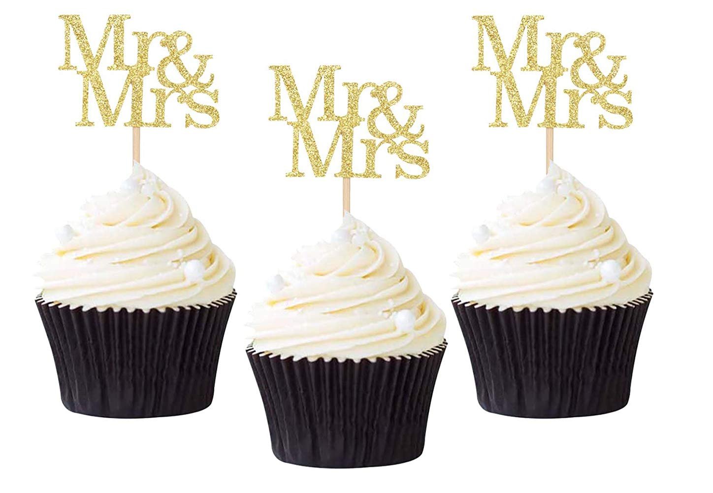 Wholesale 24 Pack Gold Glitter Wedding Cupcake Picks Toppers Bridal Baby Shower Party Supplies Supplier