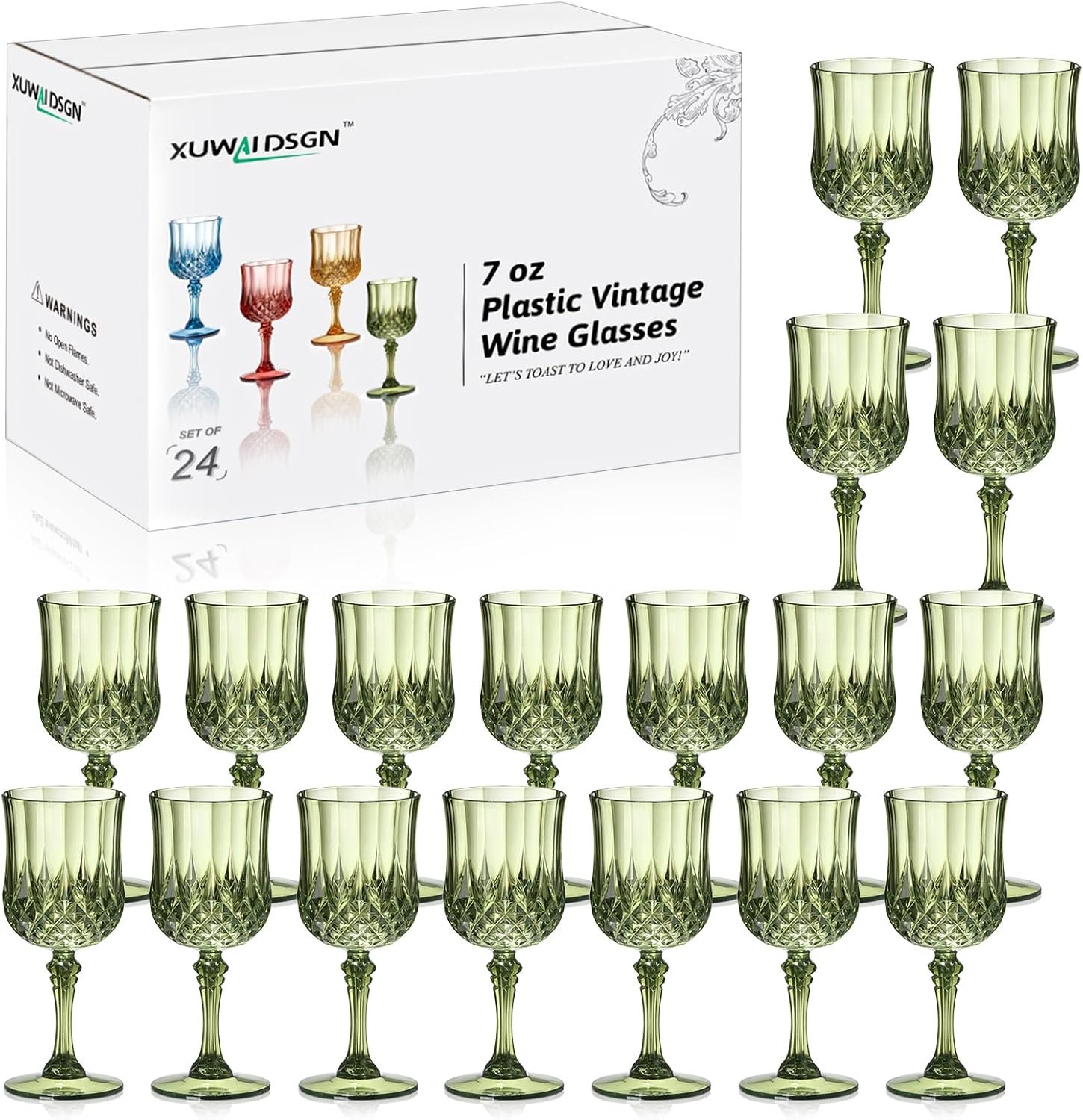 Wholesale 24 Pcs 7oz Unbreakable Plastic Vintage Wine Glasses Champagne Flutes Water Goblets Reusable Wedding Drinkware Dark Green Supplier