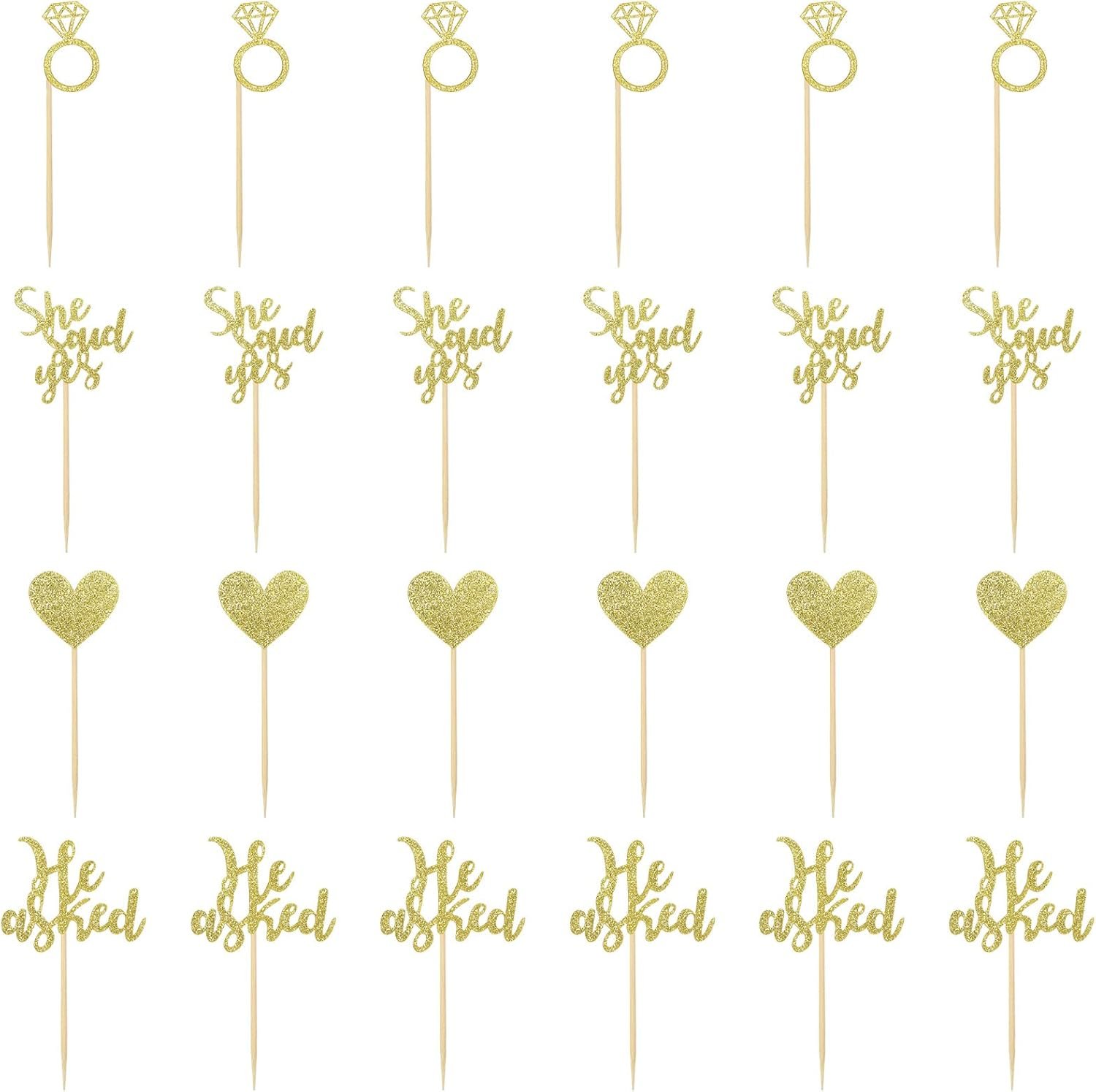 Wholesale 24 Pcs He Asked She Said Yes Gold Cake Toppers Heart Diamond Ring Glitter Cupcake Picks for Wedding Engagement Bridal Shower Party Decorations Supplier Wholesale 24 Pcs He Asked She Said Yes Gold Cake Toppers Heart Diamond Ring Glitter Cupcake Picks for Wedding Engagement Bridal Shower Party Decorations Supplier