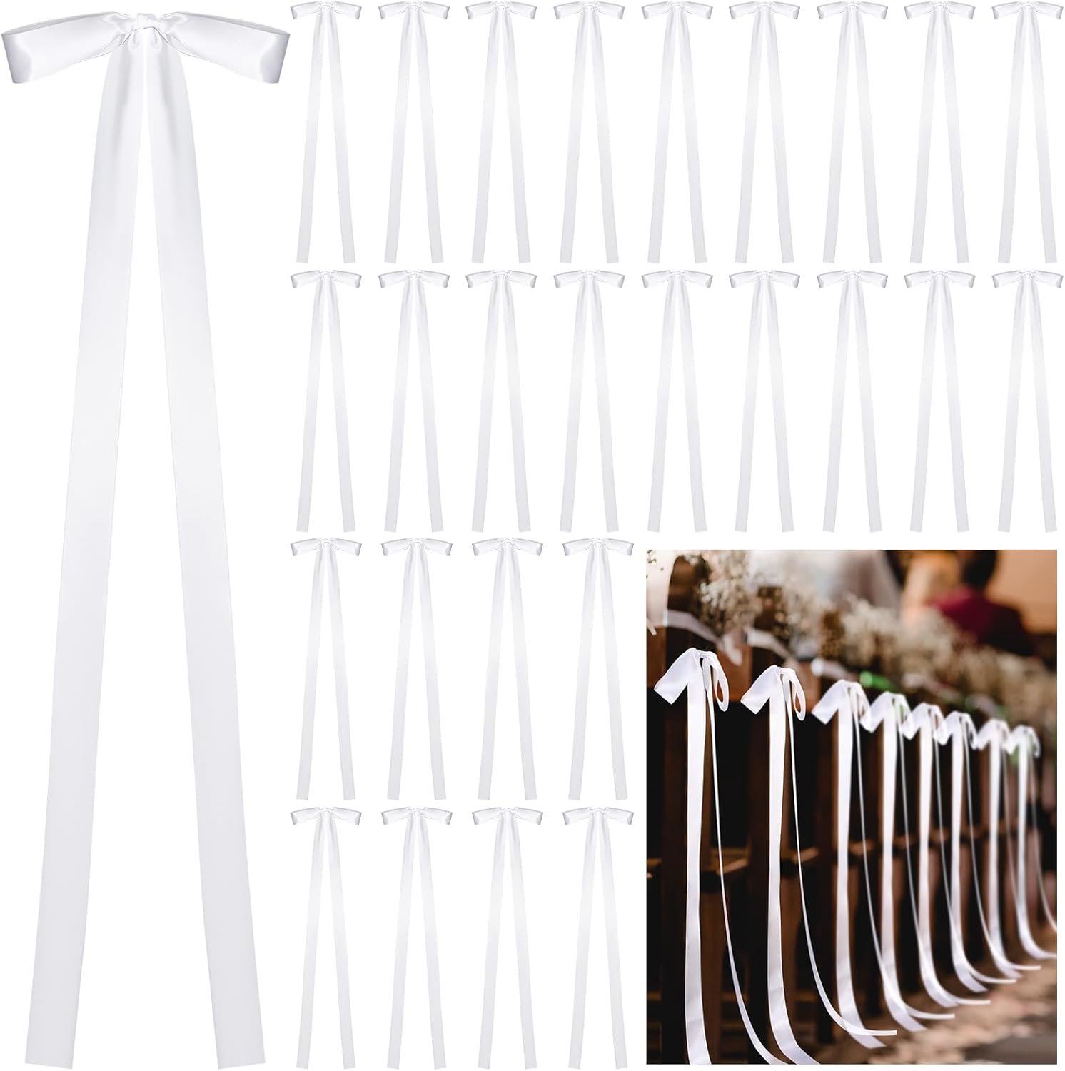 Wholesale 24 Pcs Large Wedding Ribbon Bows with Long Tails 10 x 36 Inch Aisle Decor for Chairs Background Bridal Shower Reception Ceremony Supplier Wholesale 24 Pcs Large Wedding Ribbon Bows with Long Tails 10 x 36 Inch Aisle Decor for Chairs Background Bridal Shower Reception Ceremony Supplier