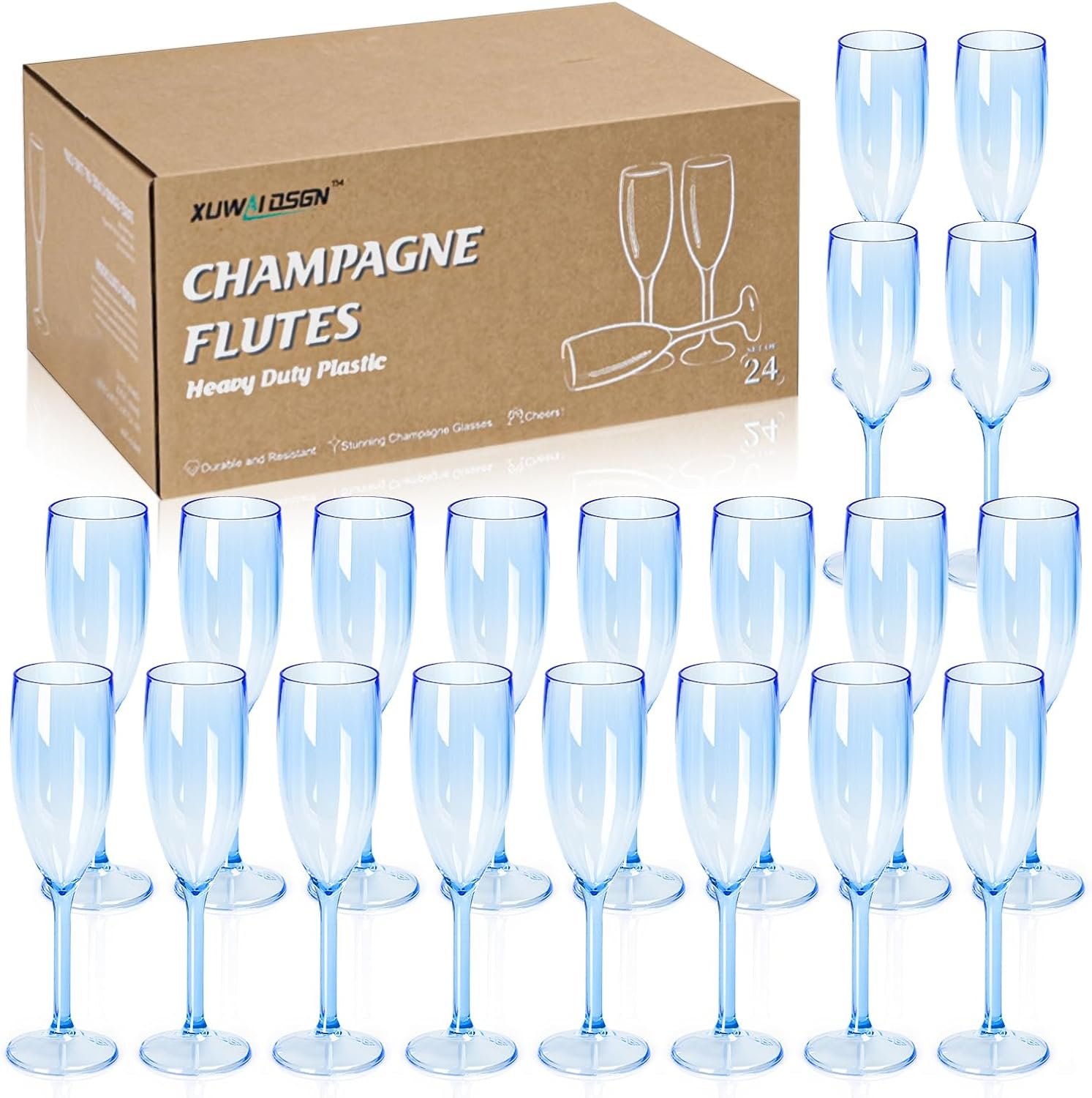 Wholesale 24 Pcs Reusable Plastic Champagne Flutes Vintage Stemmed Wine Glasses 5.4oz Bulk Mimosa Bar Cups for Christmas Birthday Wedding Supplier