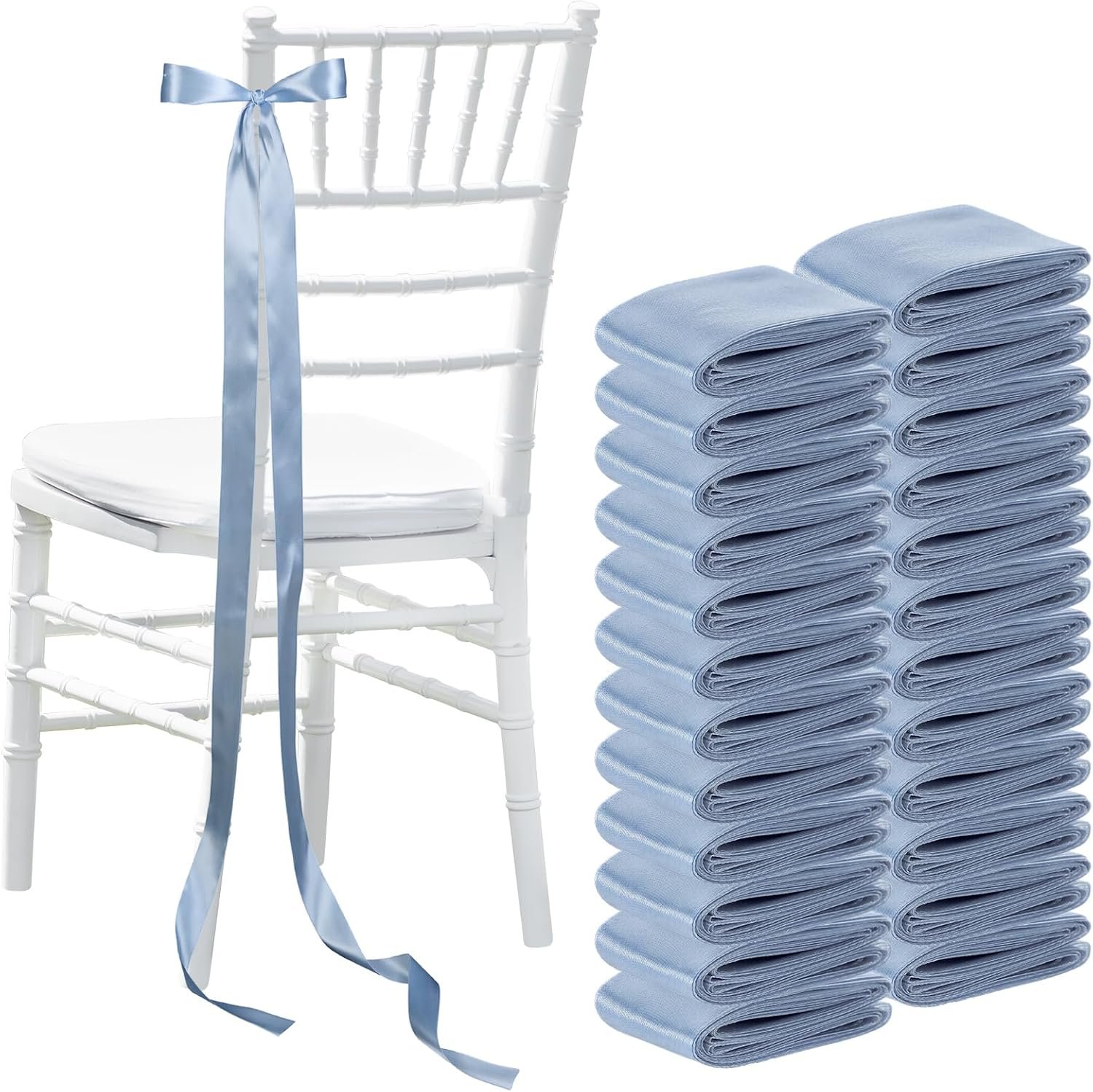 Wholesale 24 Pcs Satin Wedding Bows Aisle Chair Decorations Pew Back Sashes Elegant Ceremony Ribbons Dusty Blue Supplier