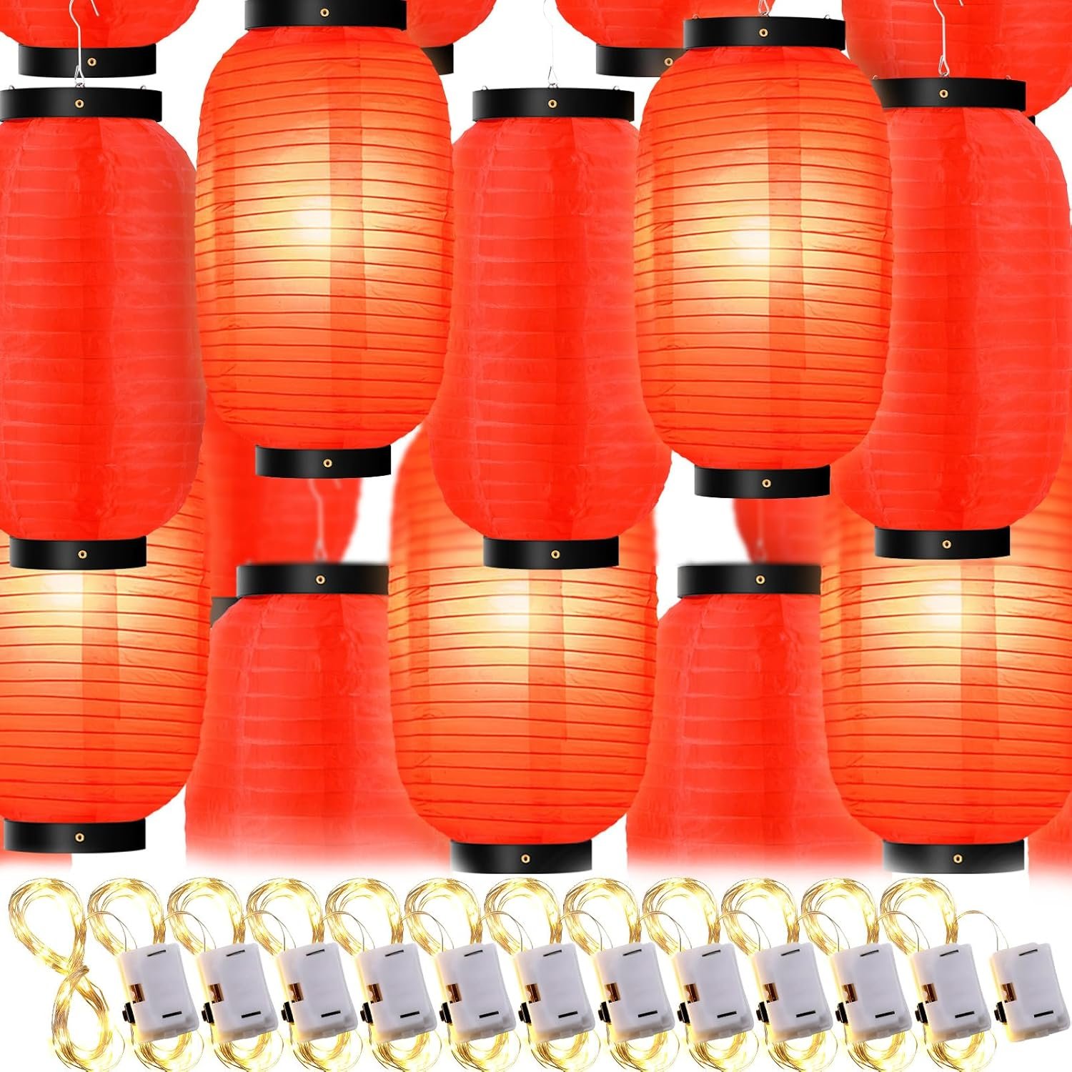 Wholesale 24 Pcs Traditional Japanese Style Red Silk Hanging Lantern Set with Paper Lanterns Decorations and Lights for Chinese New Year Mid-Autumn Festival Party DIY Crafts Supplier