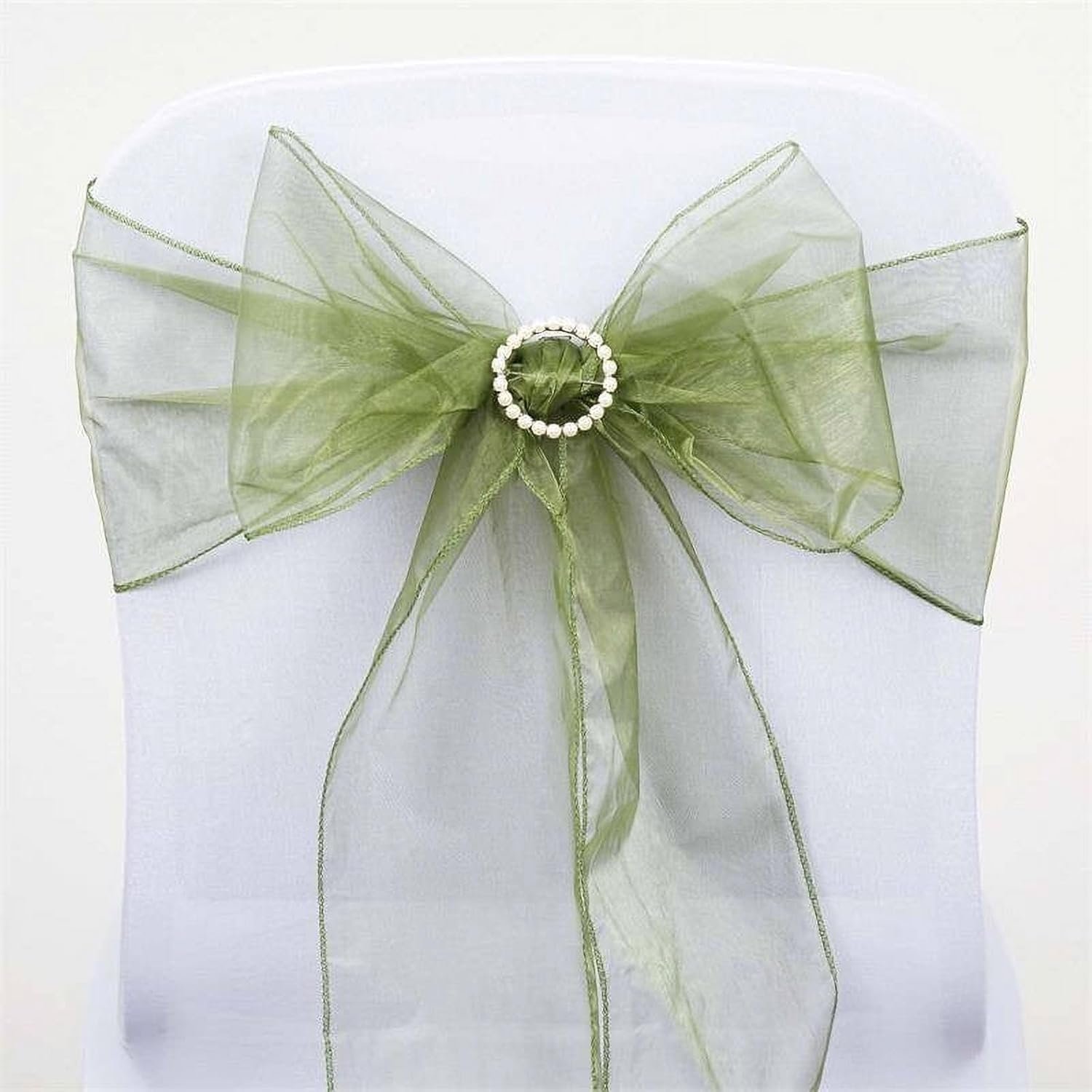 Wholesale 25pc Sheer Organza Chair Sashes Covers Tie Bows for Catering Wedding Decoration Moss Green Supplier