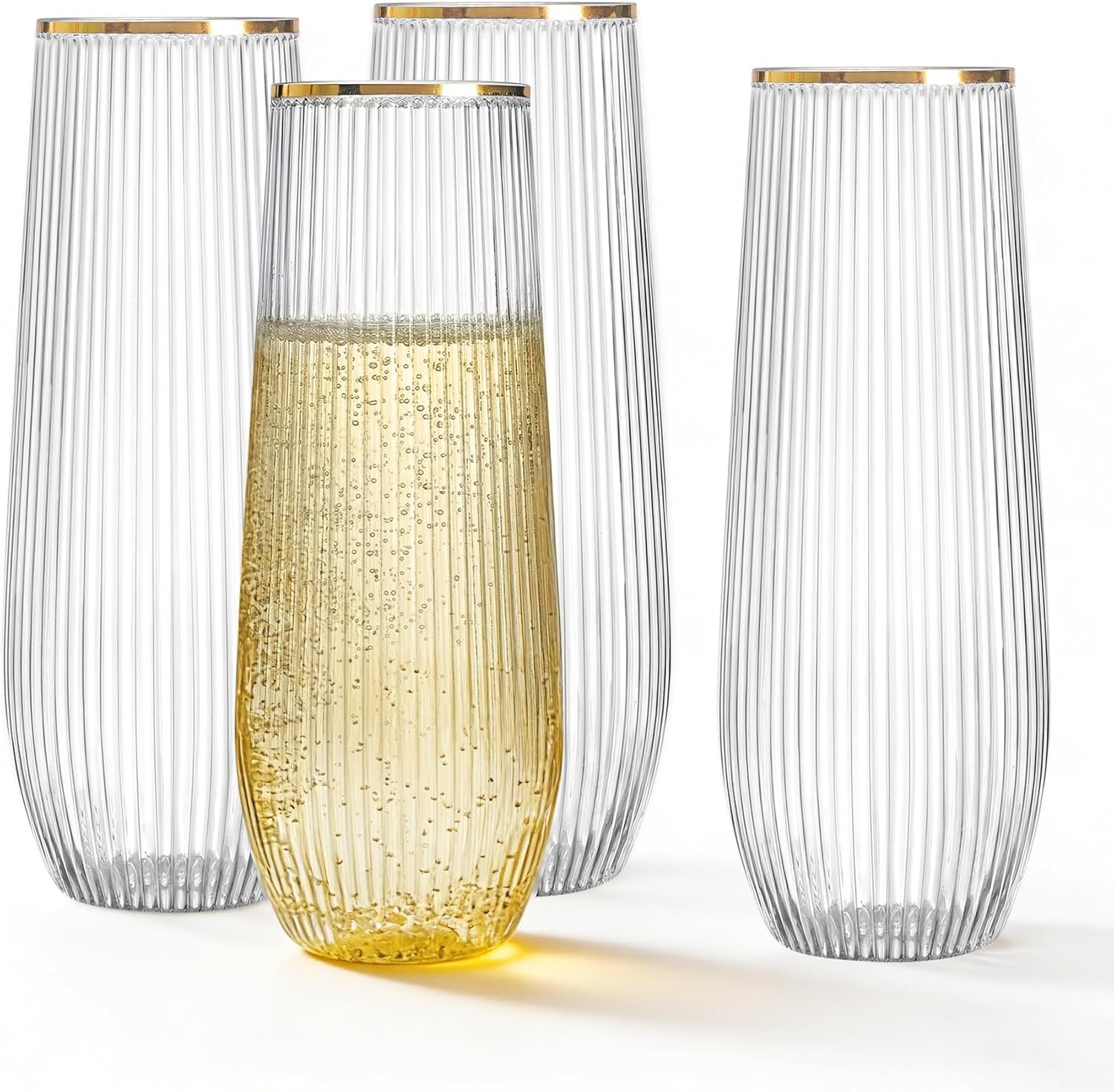 Wholesale 36pcs 9oz BPA-free Disposable Plastic Champagne Flutes with Gold Rim Stemless Ribbed Ripple Design for Weddings Parties Bars Events Durable Supplier Wholesale 36pcs 9oz BPA-free Disposable Plastic Champagne Flutes with Gold Rim Stemless Ribbed Ripple Design for Weddings Parties Bars Events Durable Supplier