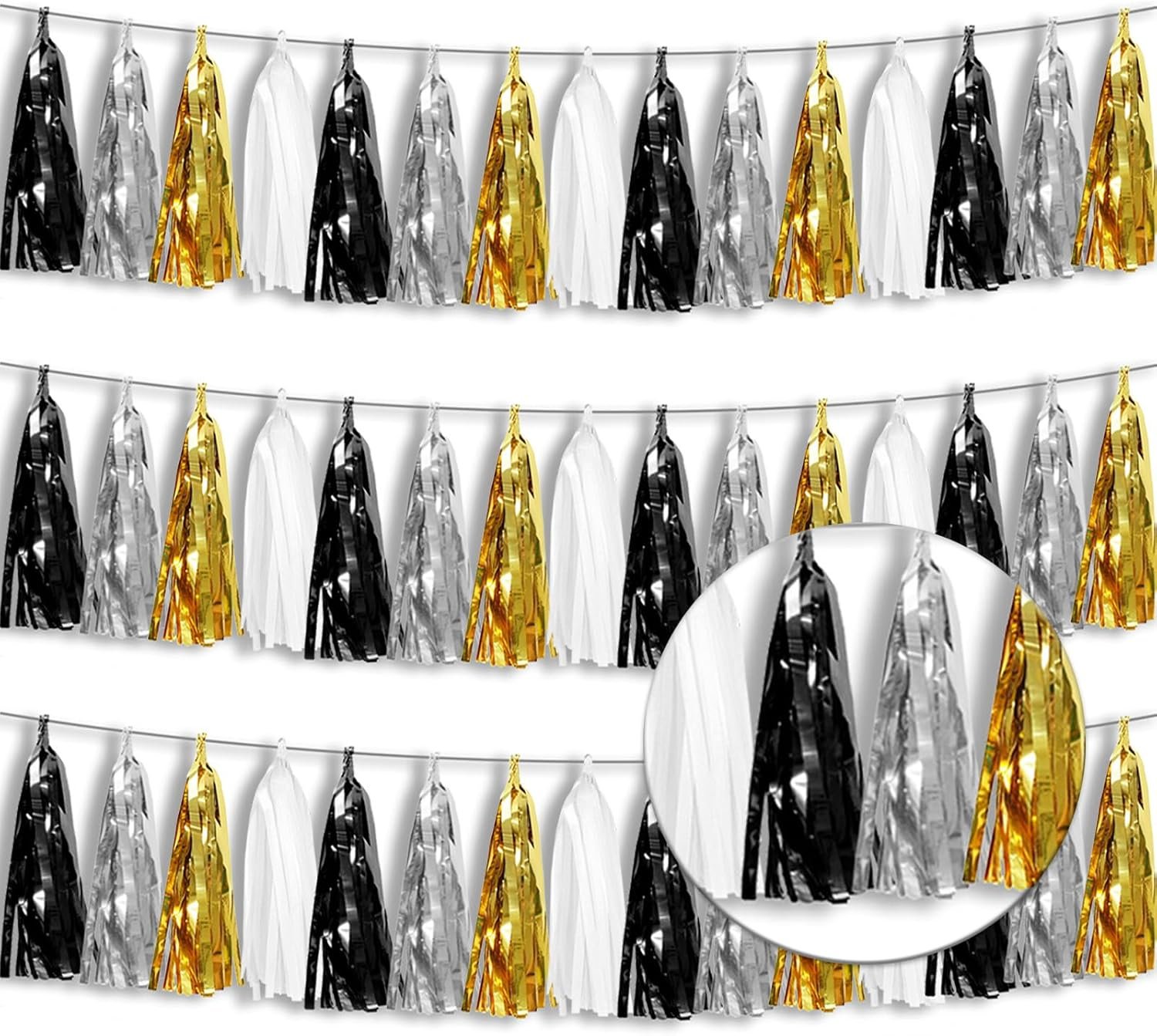 Wholesale 3P Metallic Fringe Tassel Banner Garland Foil Tinsel Streamer Wall Hanging Curtain Backdrop for Parade Floats Graduation New Year's Father's Day Decorations (Black Gold Silver) Supplier