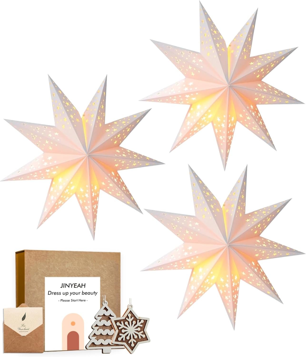 Wholesale 3PCS Foldable Paper Star Lanterns 13.78 Inch Hanging 3D Pentagram Lampshades for Christmas Wedding Decor Supplier